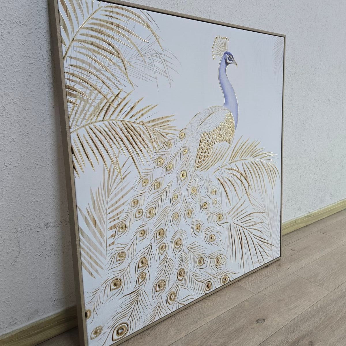 Painting Home ESPRIT White Natural Peacock Tropical 100 x 5 x 100 cm (2 Units)