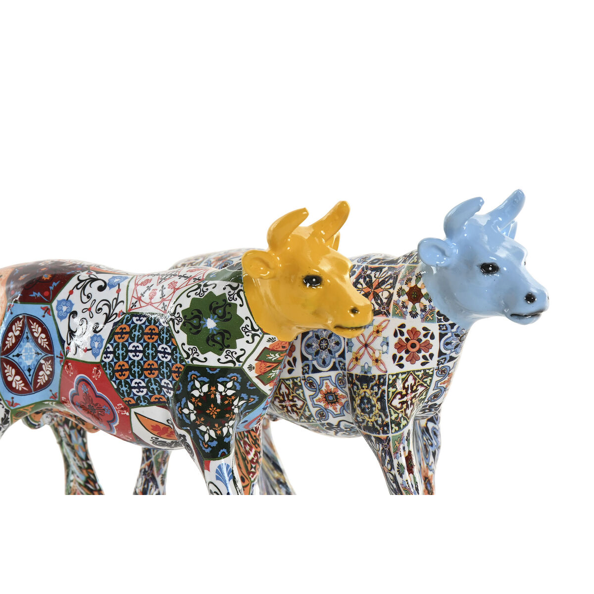 Decorative Figure Home ESPRIT Yellow Blue Multicolour Bull 16 x 6 x 12 cm (2 Units)
