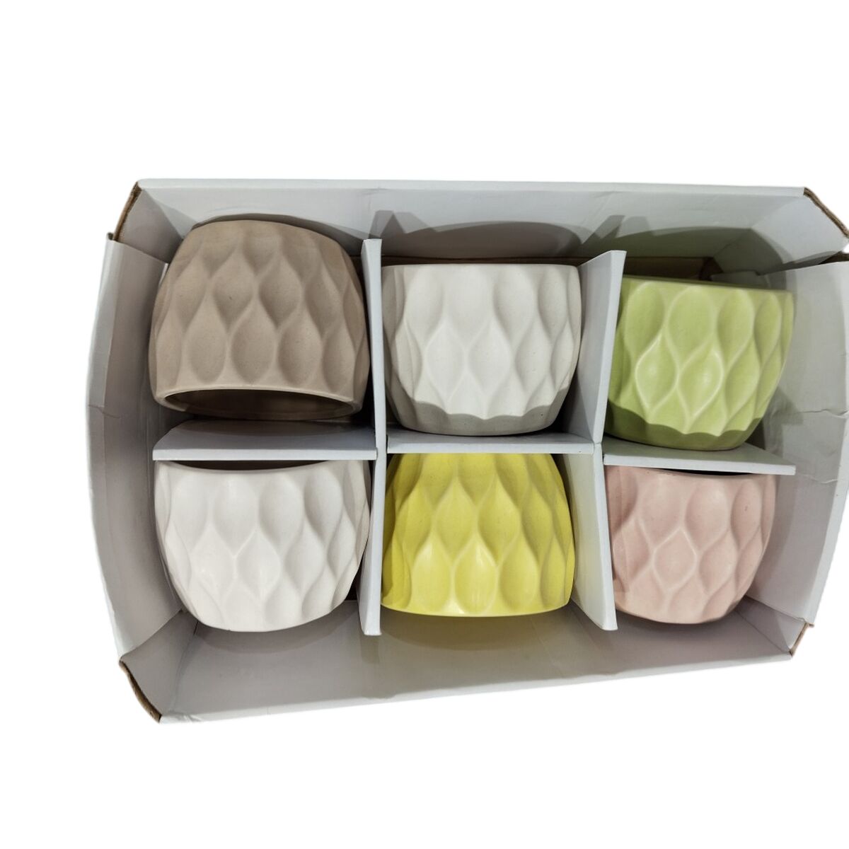 Planter Home ESPRIT Yellow White Green Pink Dolomite Rhombus 12 x 12 x 10 cm (6 Units)