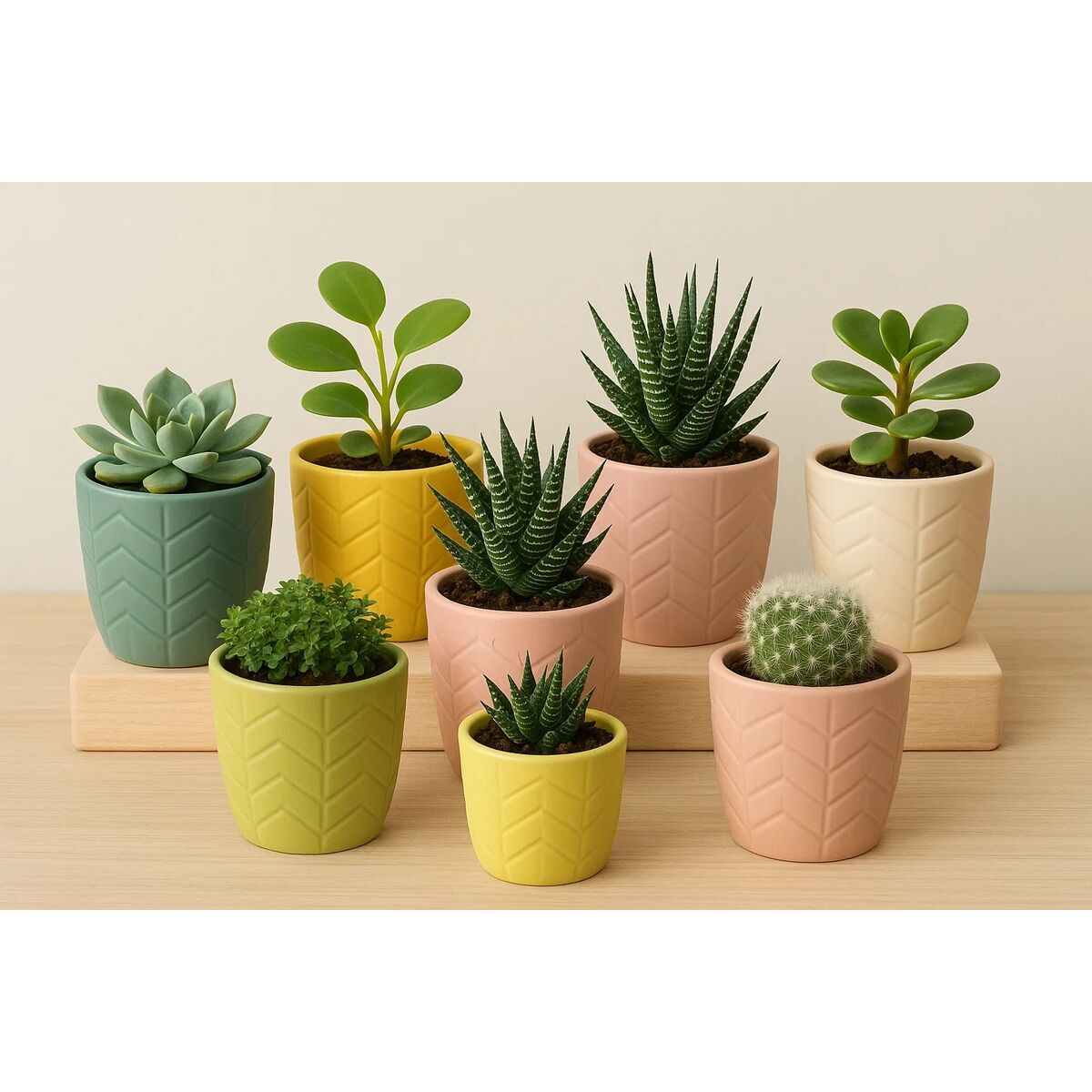 Planter Home ESPRIT Yellow Blue Green Pink Dolomite 12 x 12 x 10 cm (6 Units)