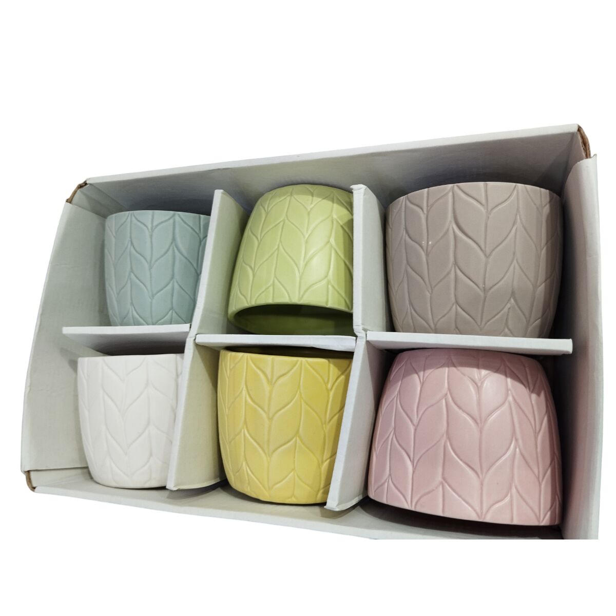 Planter Home ESPRIT Yellow Blue White Pink Dolomite 12 x 12 x 10 cm (6 Units)