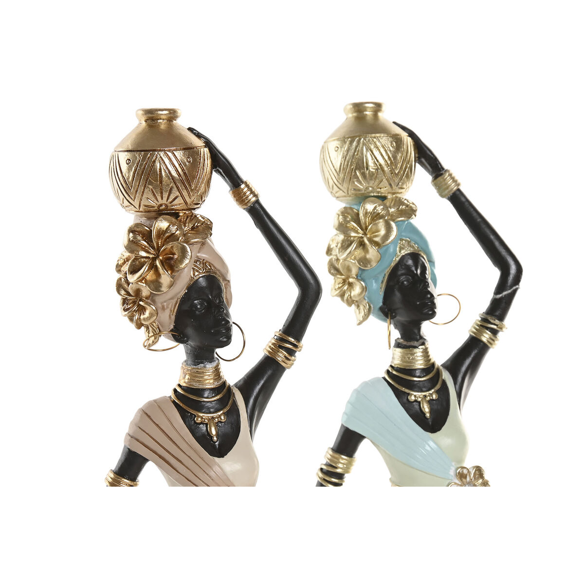 Decorative Figure Home ESPRIT Green Beige African Woman (2 Units)