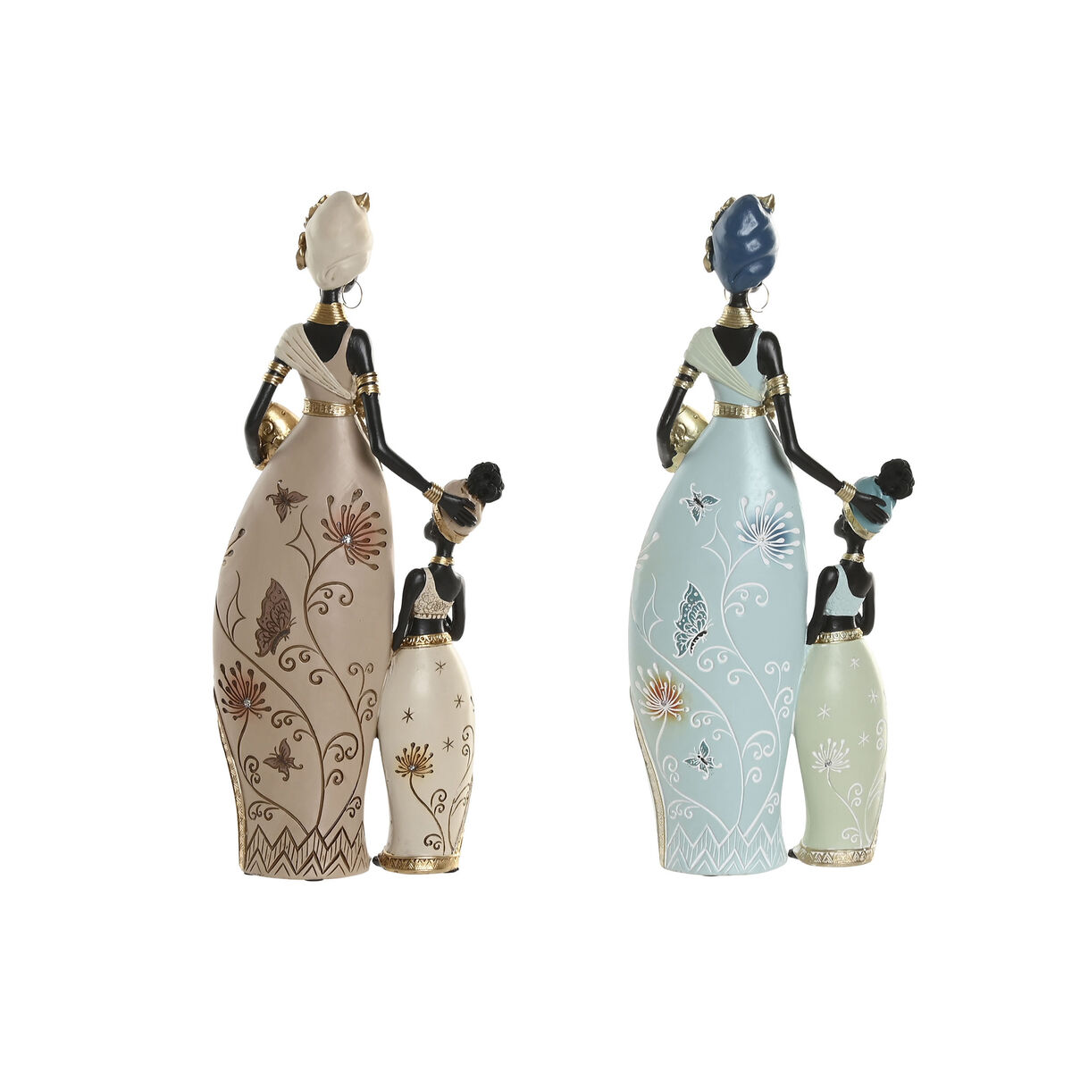 Decorative Figure Home ESPRIT Green Beige African Woman (2 Units)