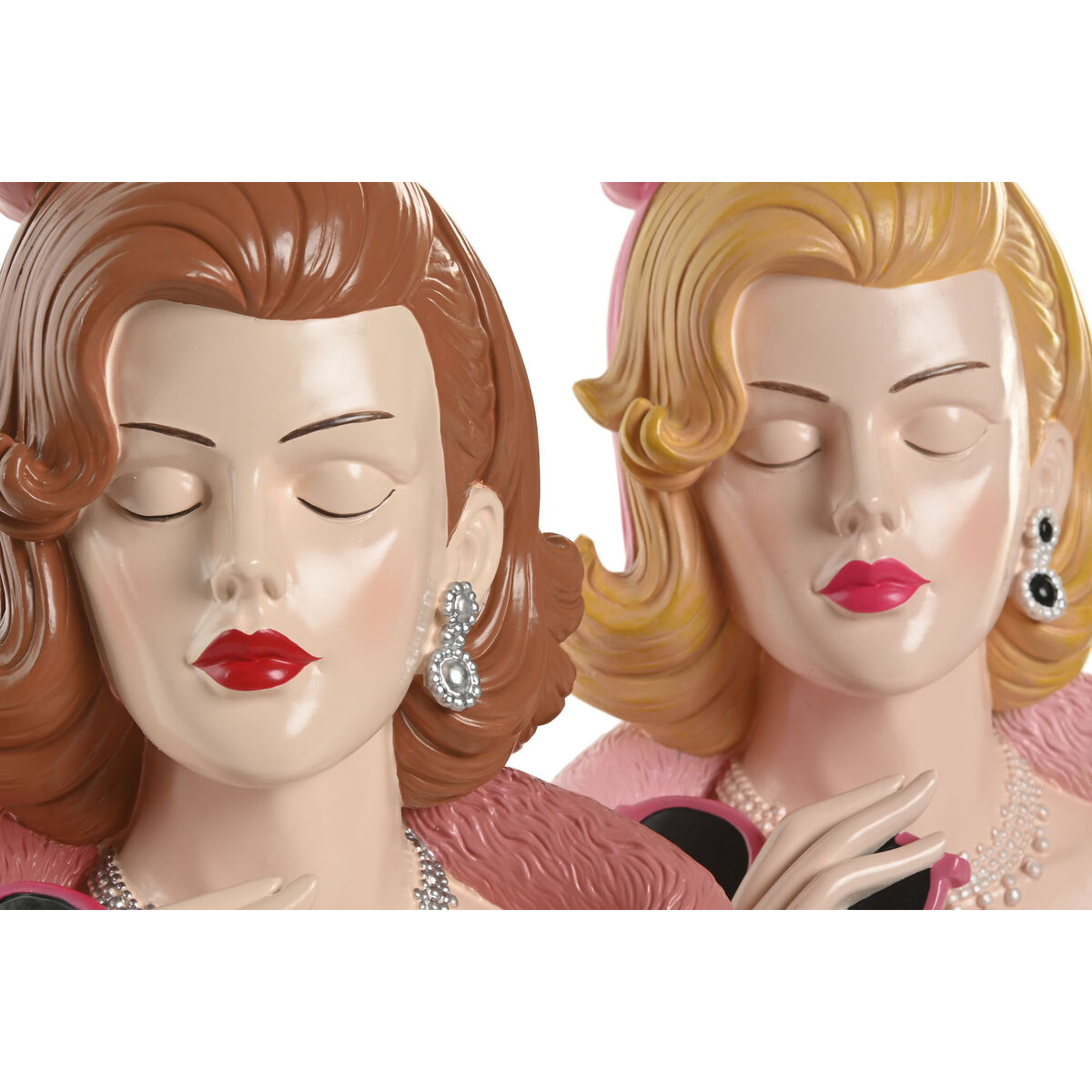 Decorative Figure Home ESPRIT Yellow Brown Pink Lady 21,5 X 17,5 X 29 CM (2 Units)