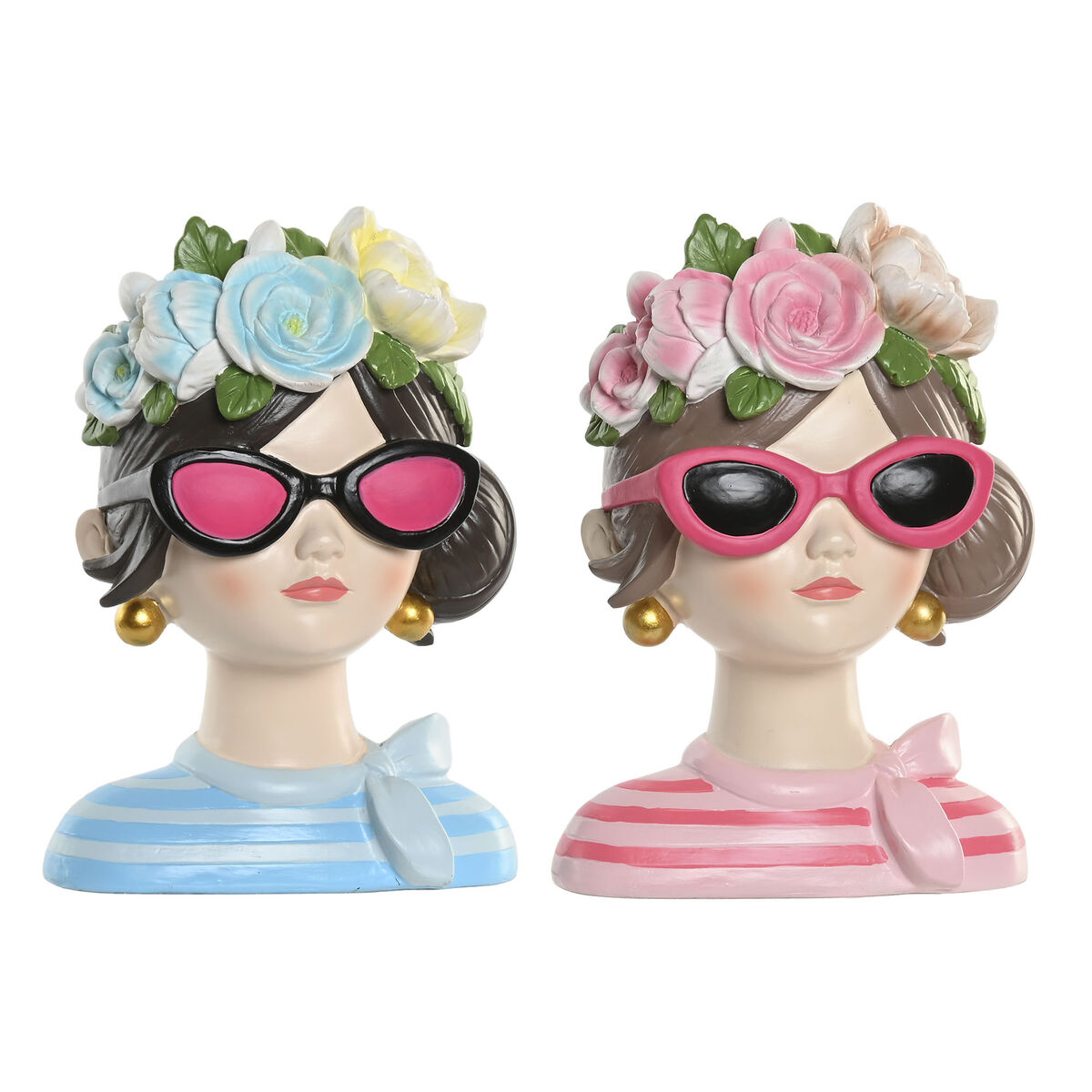Decorative Figure Home ESPRIT Blue Pink Lady 14 x 10 x 20 cm (2 Units)