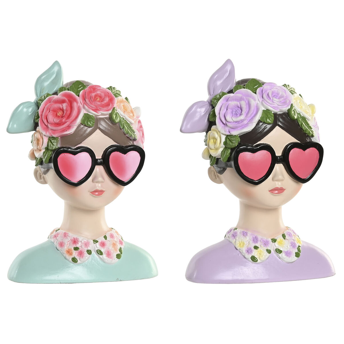 Decorative Figure Home ESPRIT Blue Pink Lady 14,5 X 10,5 X 20 CM (2 Units)