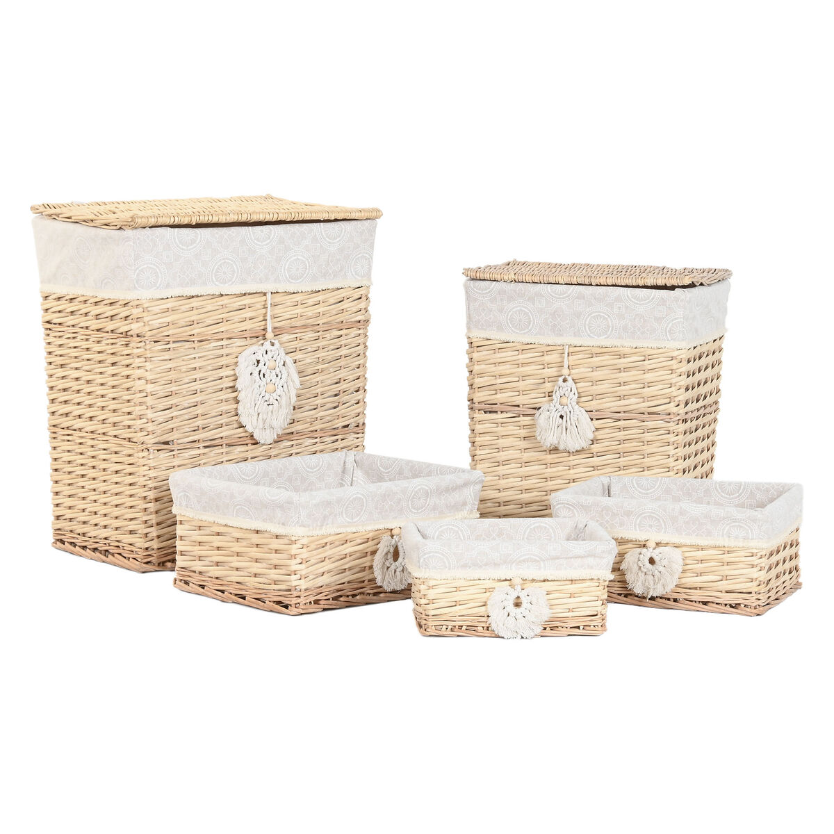 Laundry basket Home ESPRIT Natural wicker Boho 47 x 35 x 55 cm 5 Pieces