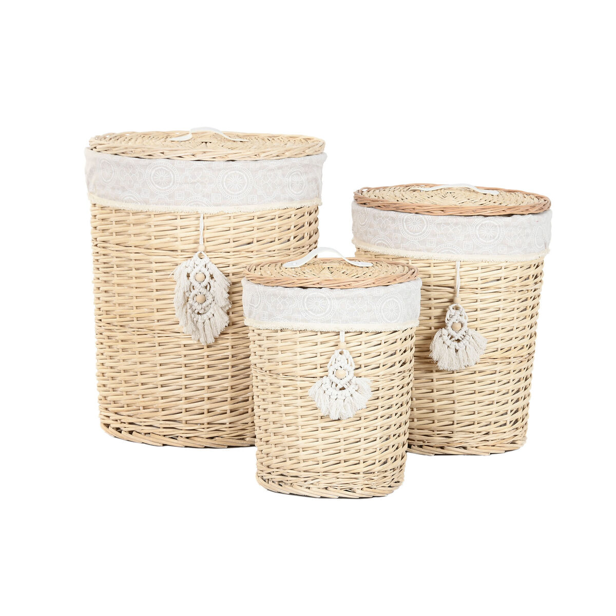 Laundry basket Home ESPRIT Natural wicker Boho 45 x 45 x 55 cm 3 Pieces