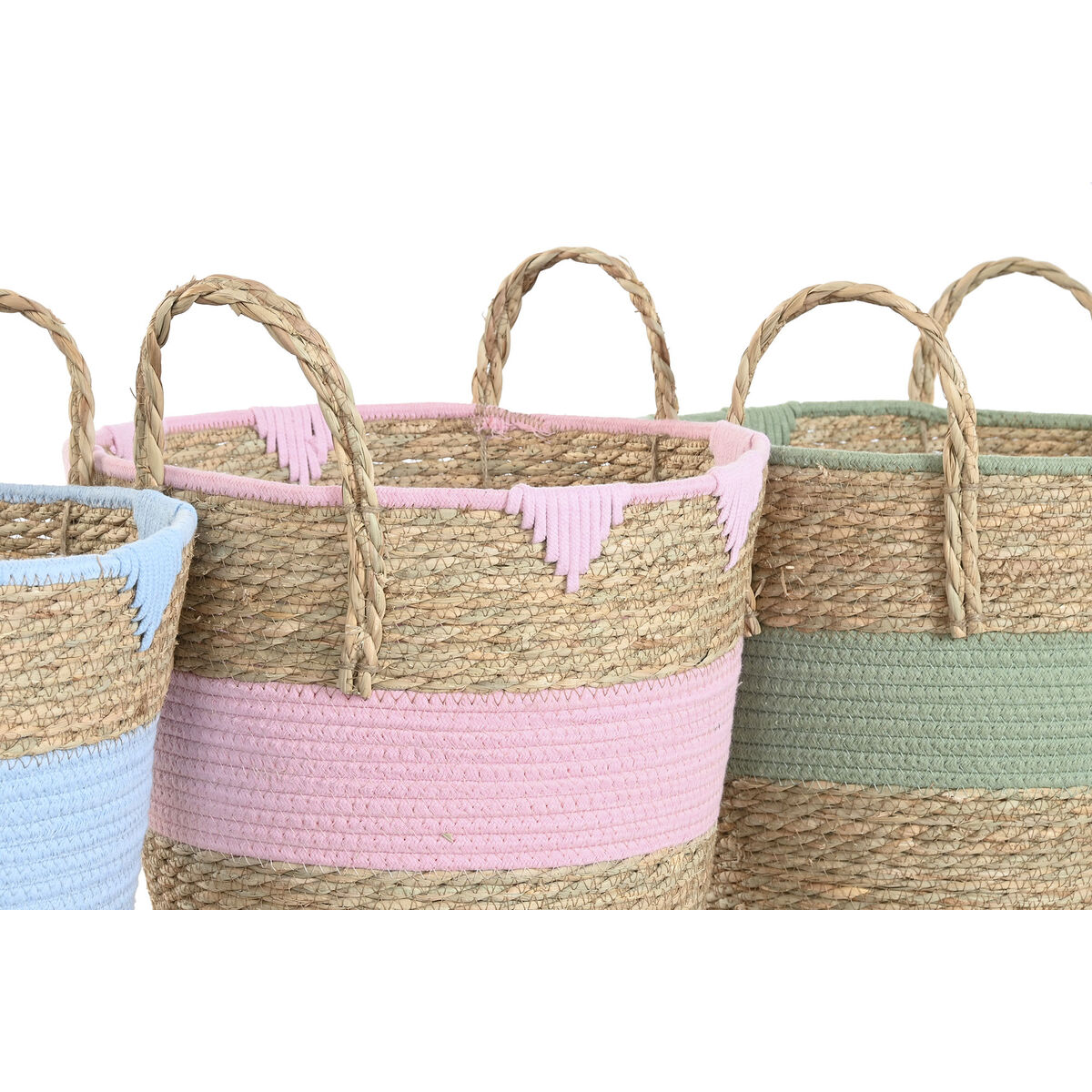 Decorative basket Home ESPRIT Blue Green Pink Natural Seagrass Children’s (3 Units)