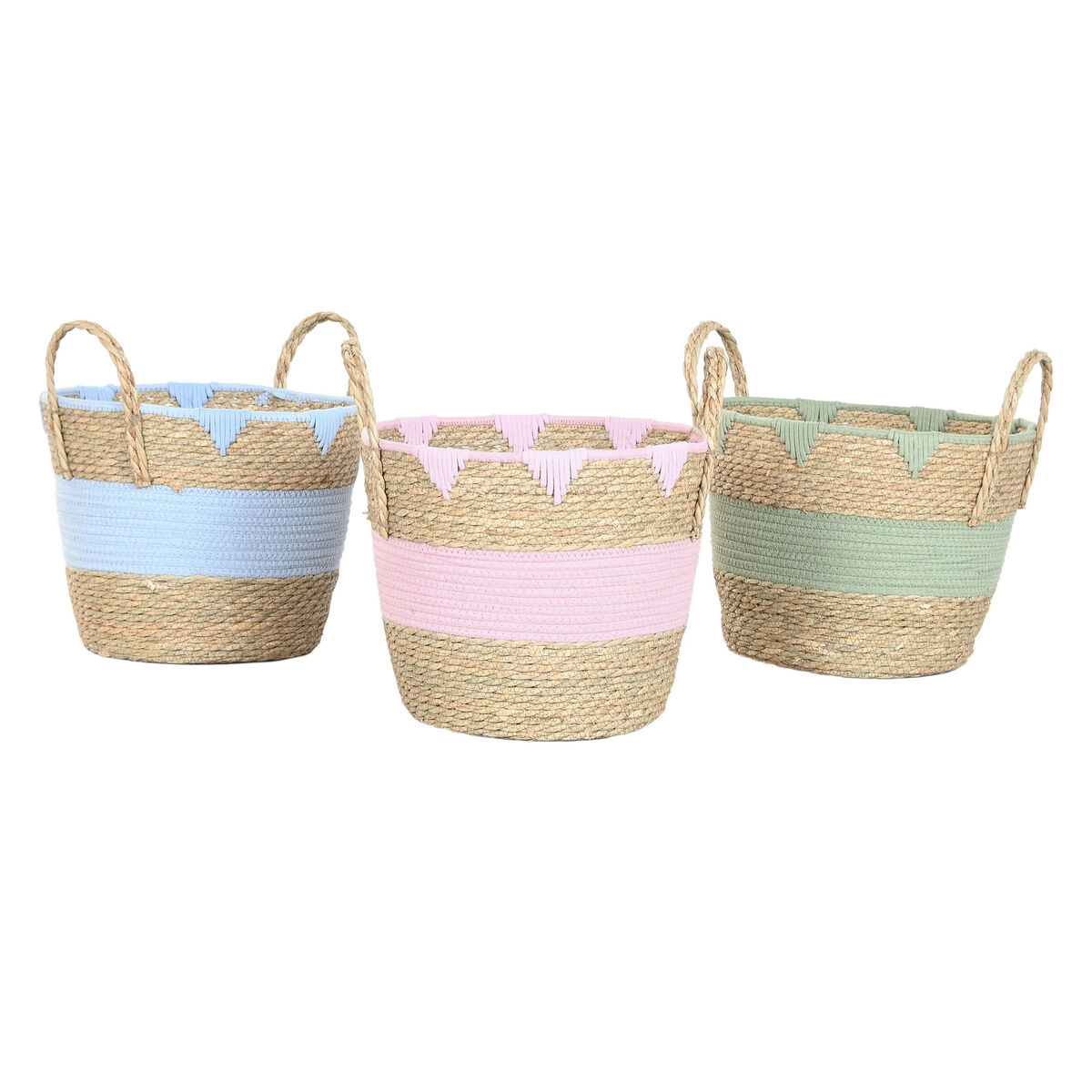 Decorative basket Home ESPRIT Blue Green Pink Natural Seagrass Children’s (3 Units)