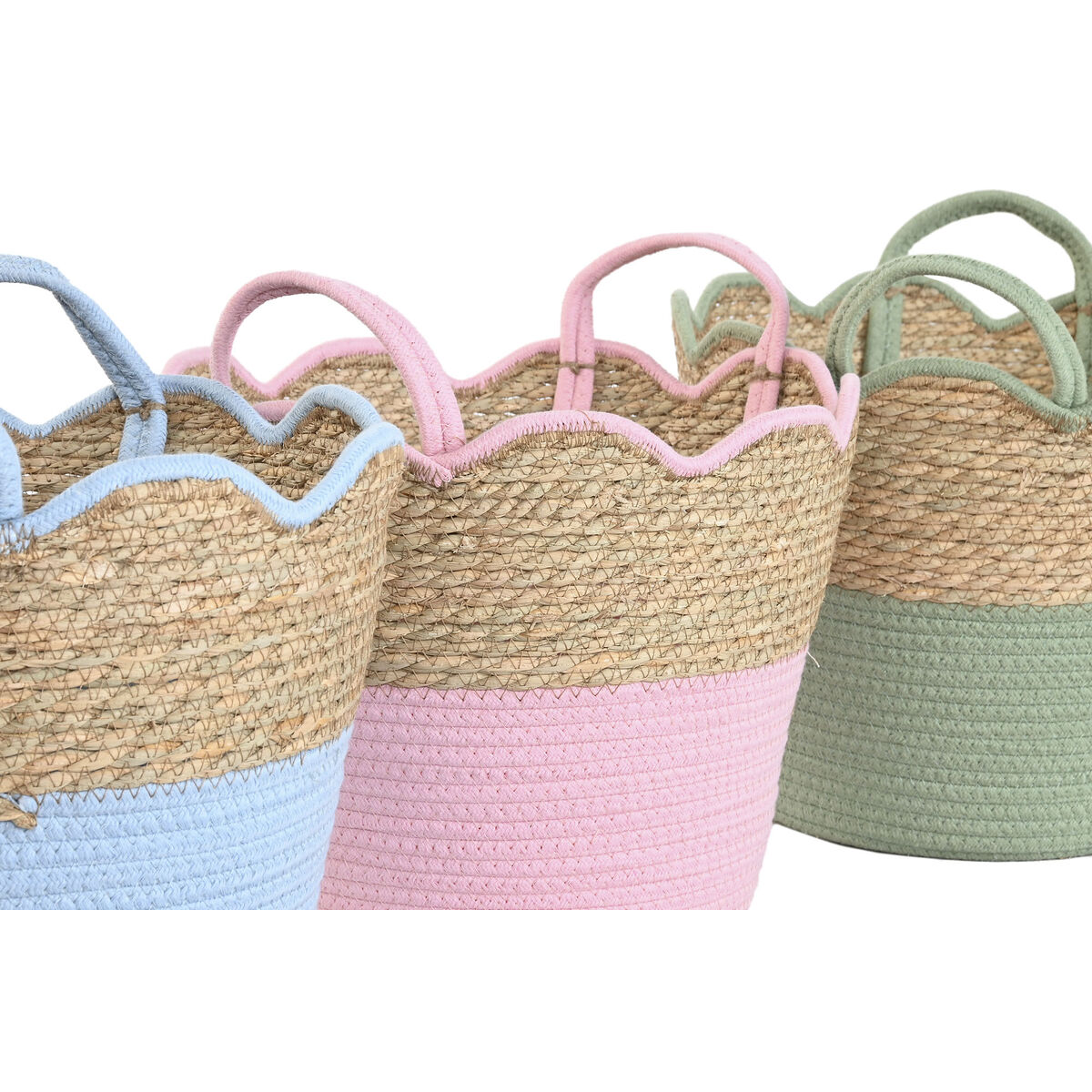 Decorative basket Home ESPRIT Blue Green Pink Natural Seagrass Children’s (3 Units)