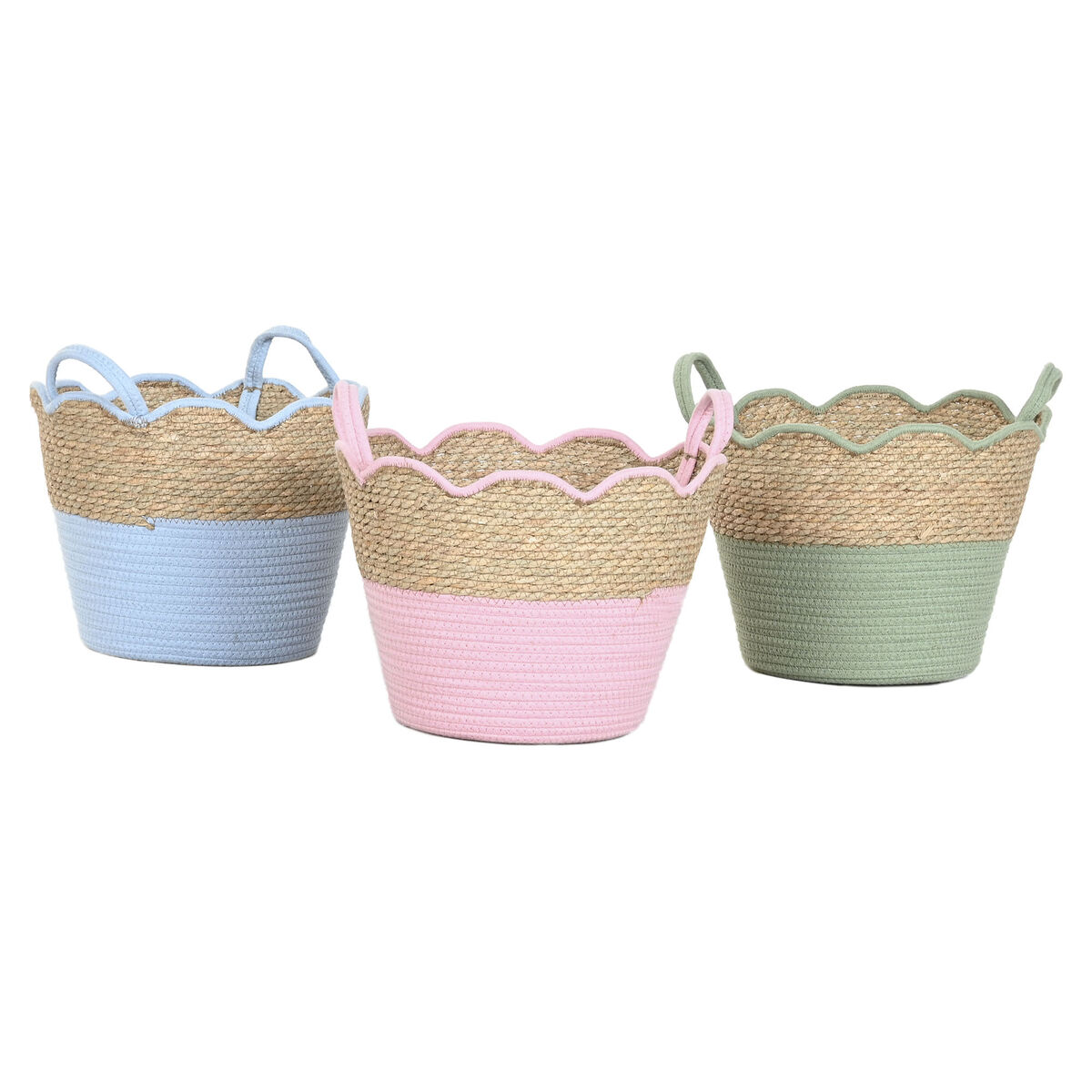 Decorative basket Home ESPRIT Blue Green Pink Natural Seagrass Children’s (3 Units)