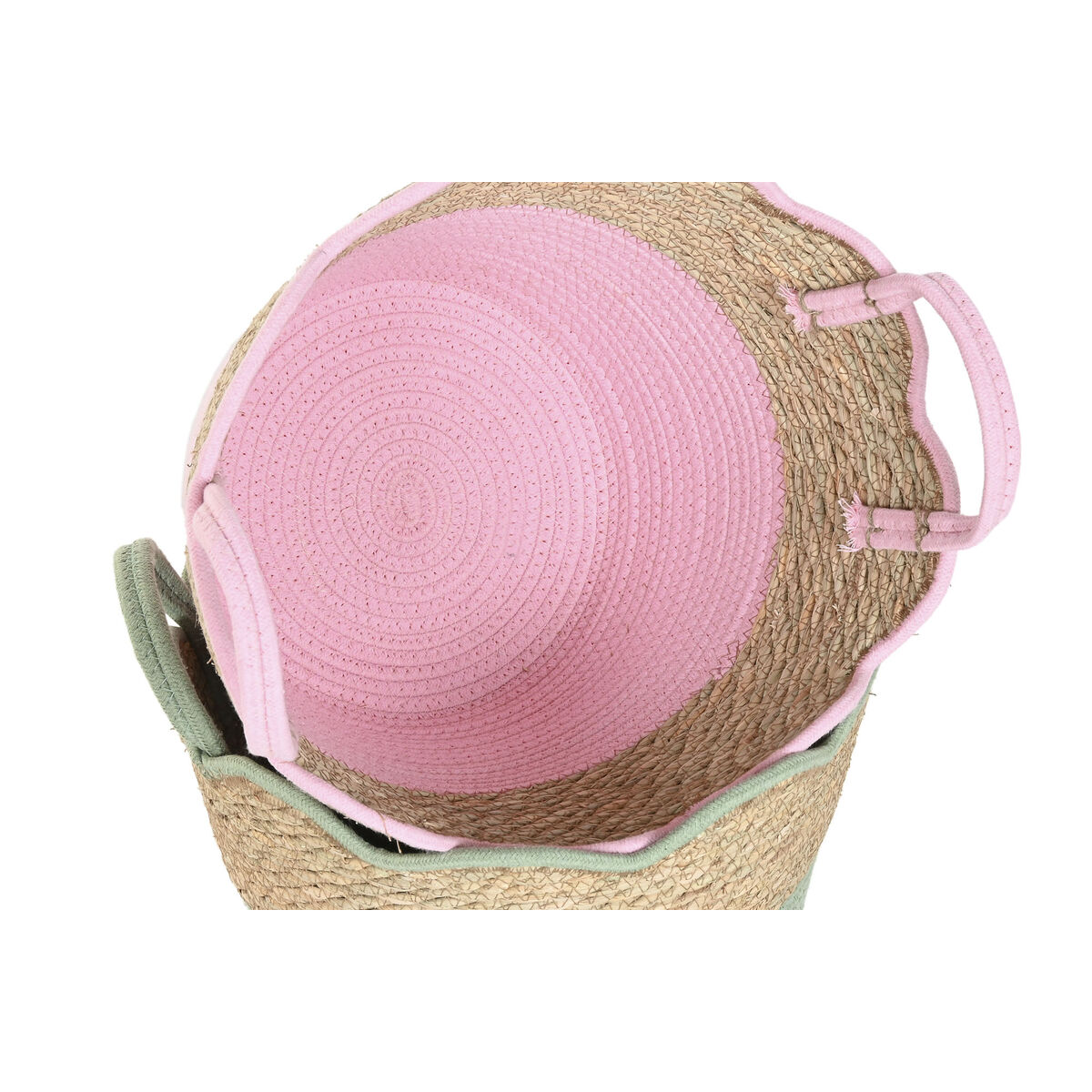 Decorative basket Home ESPRIT Blue Green Pink Natural Seagrass Children’s (3 Units)