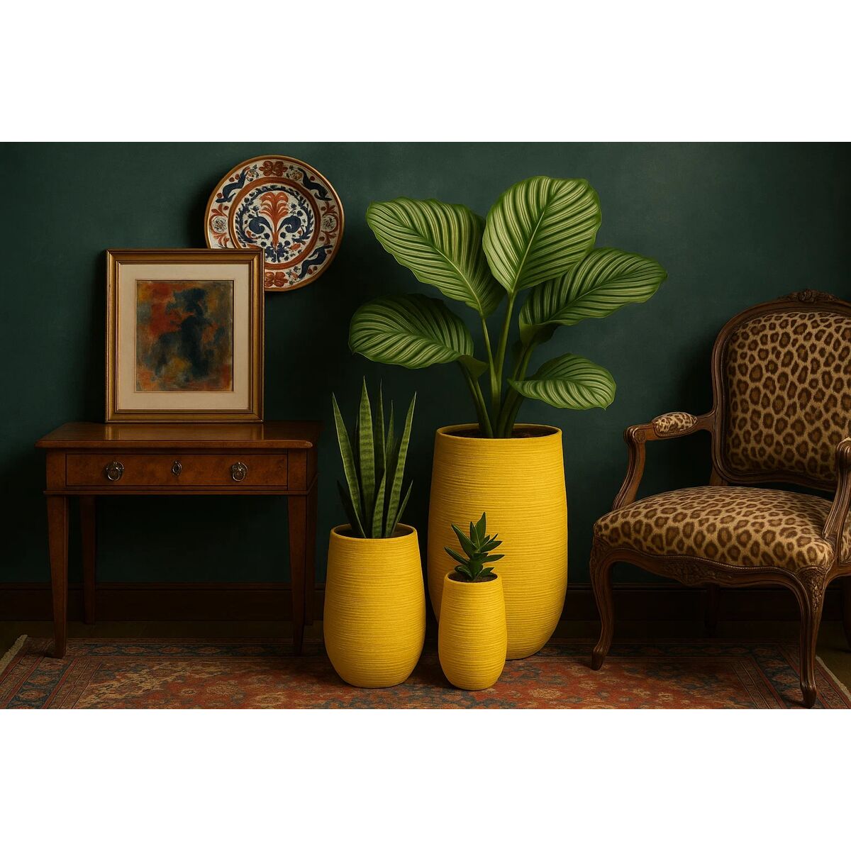 Planter Home ESPRIT Yellow Fibre Urban 30 x 30 x 60 cm (3 Pieces)