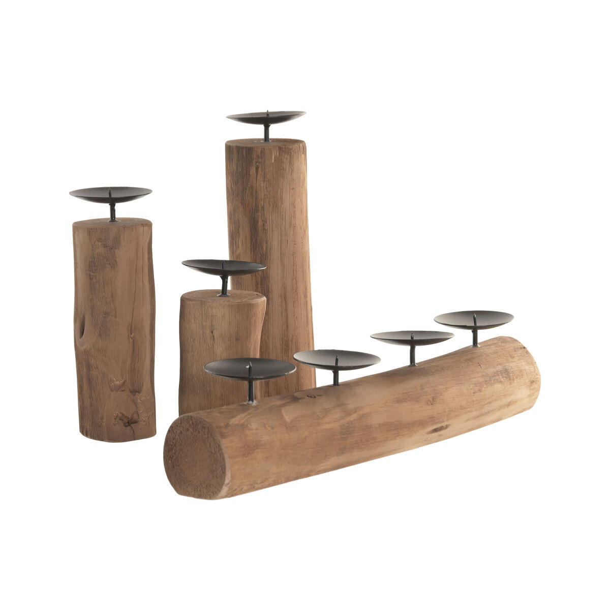Table Mat Set Home ESPRIT Brown Black Natural Iron Teak 8 x 8 x 30 cm (3 Units)