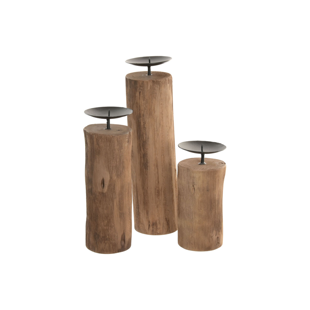 Table Mat Set Home ESPRIT Brown Black Natural Iron Teak 8 x 8 x 30 cm (3 Units)