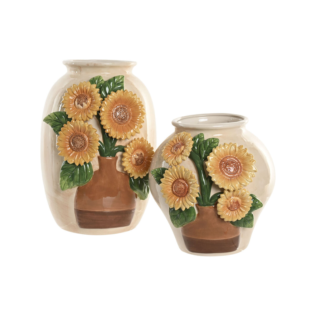 Vase Home ESPRIT Yellow Beige Ceramic Shabby Chic 26 x 26 x 24 cm