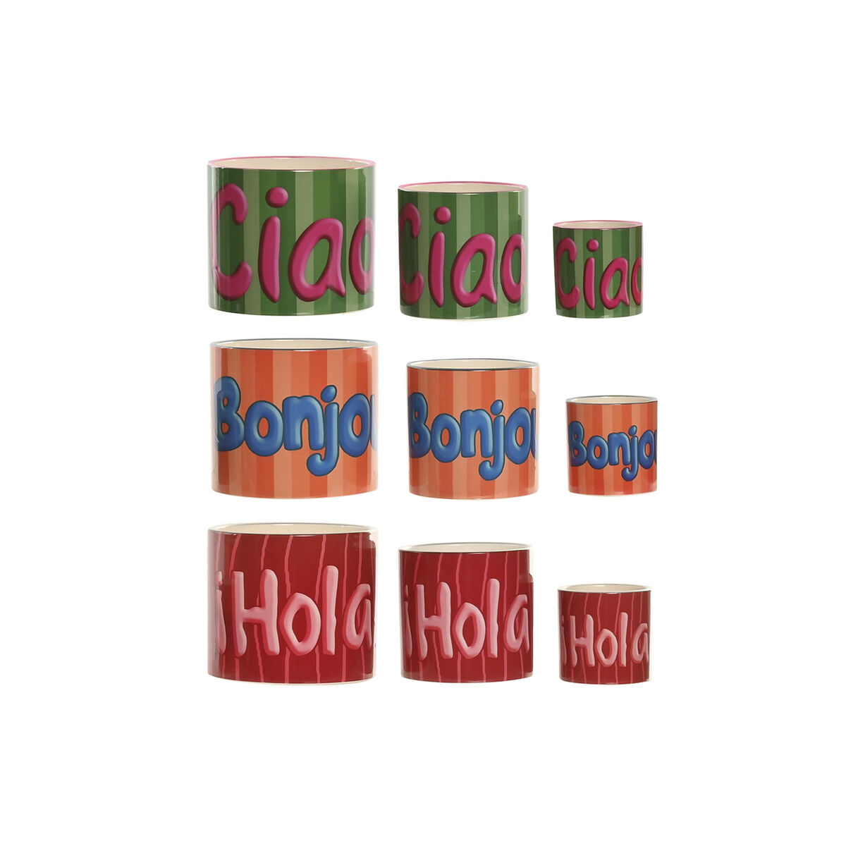 Planter Home ESPRIT Multicolour Ceramic Urban 13,6 X 13,6 X 11,8 CM (3 Pieces) (3 Units)