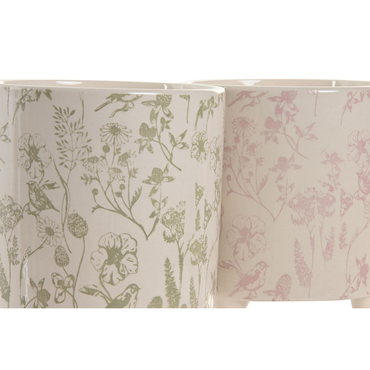 Planter Home ESPRIT White Green Pink Ceramic Flowers Shabby Chic 13,7 X 13,7 X 14,7 CM (3 Pieces) (2 Units)