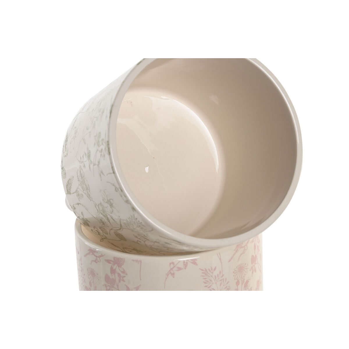 Planter Home ESPRIT White Green Pink Ceramic Flowers Shabby Chic 13,7 X 13,7 X 14,7 CM (3 Pieces) (2 Units)