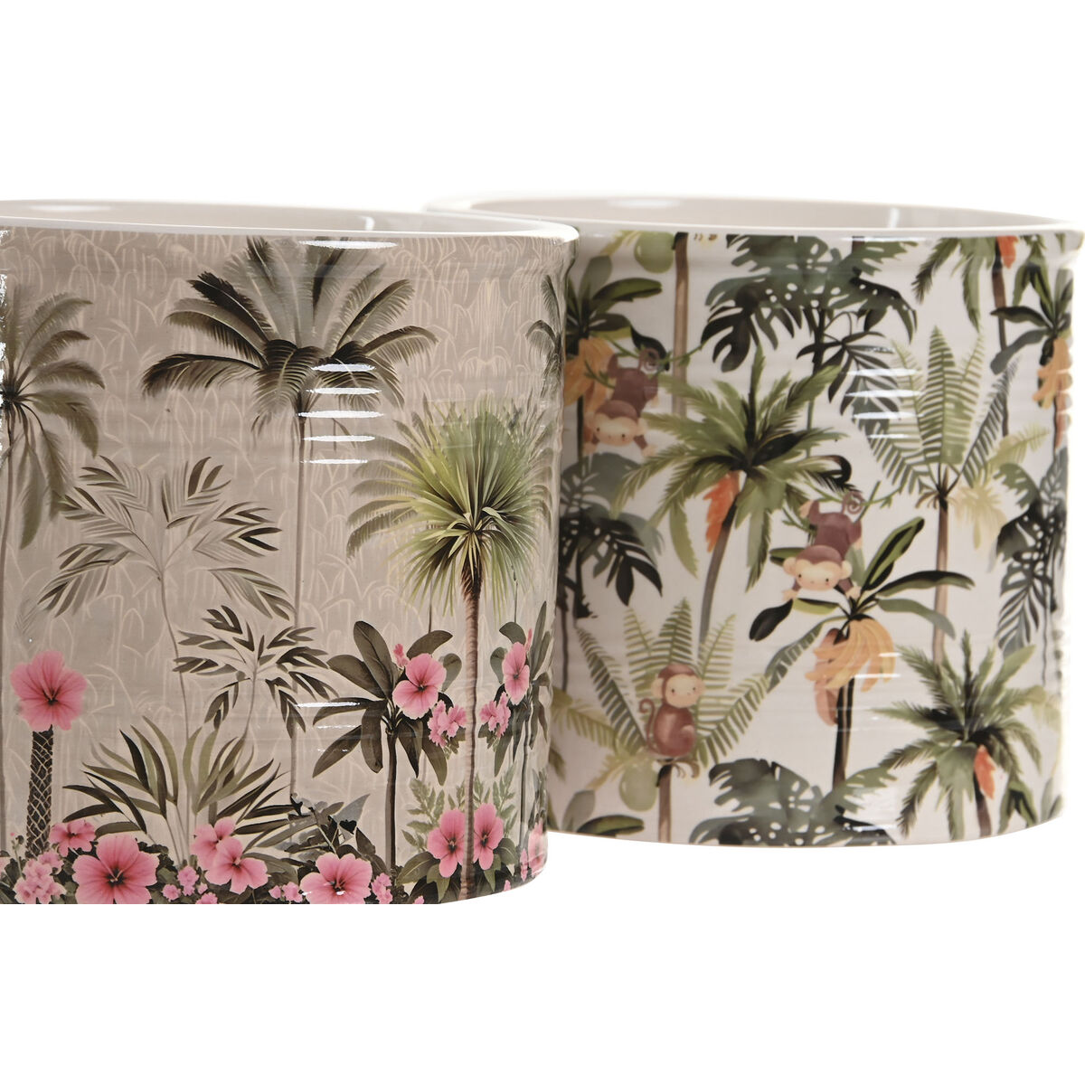 Planter Home ESPRIT Green Multicolour Ceramic Tropical 13,6 X 13,6 X 11,8 CM (3 Pieces) (2 Units)