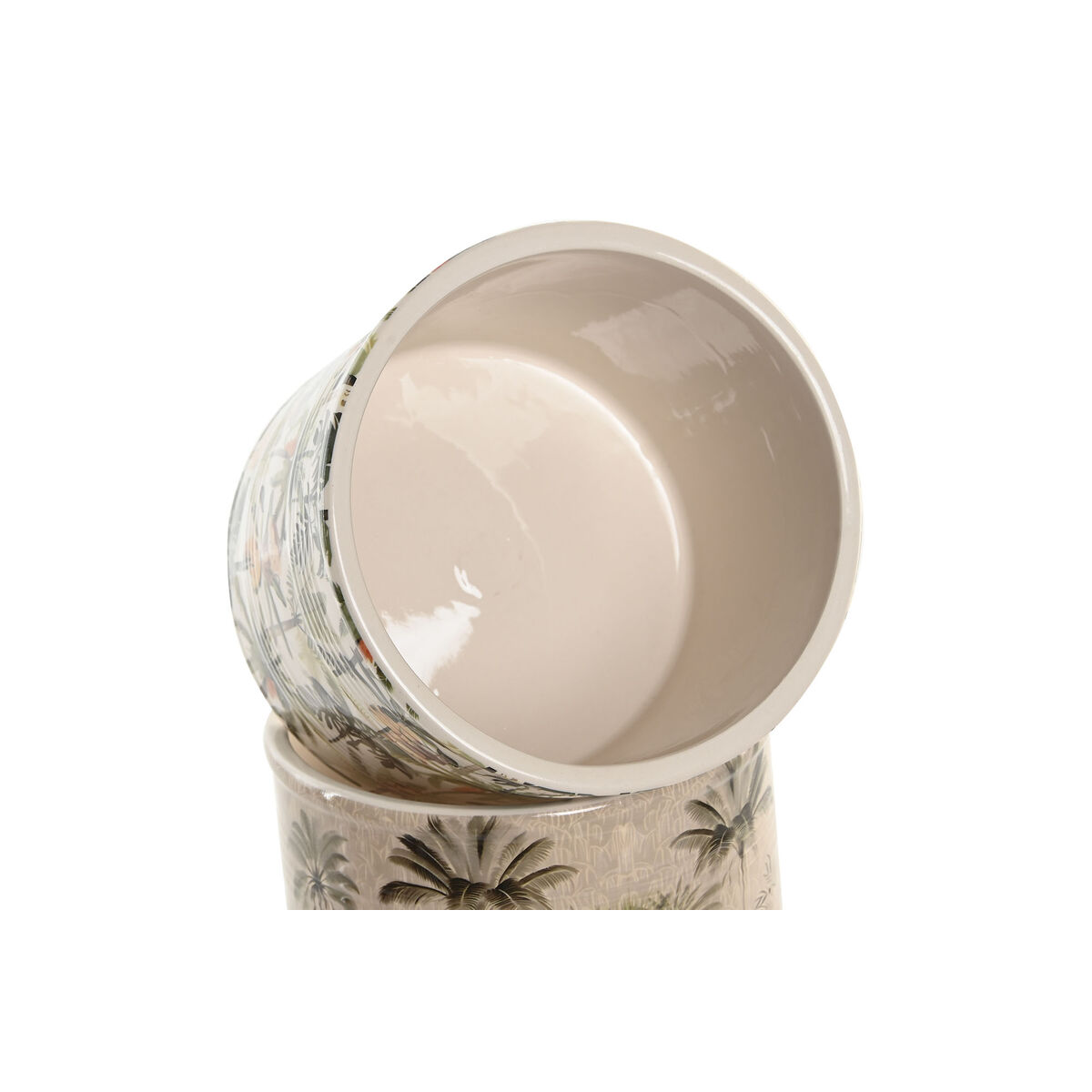 Planter Home ESPRIT Green Multicolour Ceramic Tropical 13,6 X 13,6 X 11,8 CM (3 Pieces) (2 Units)
