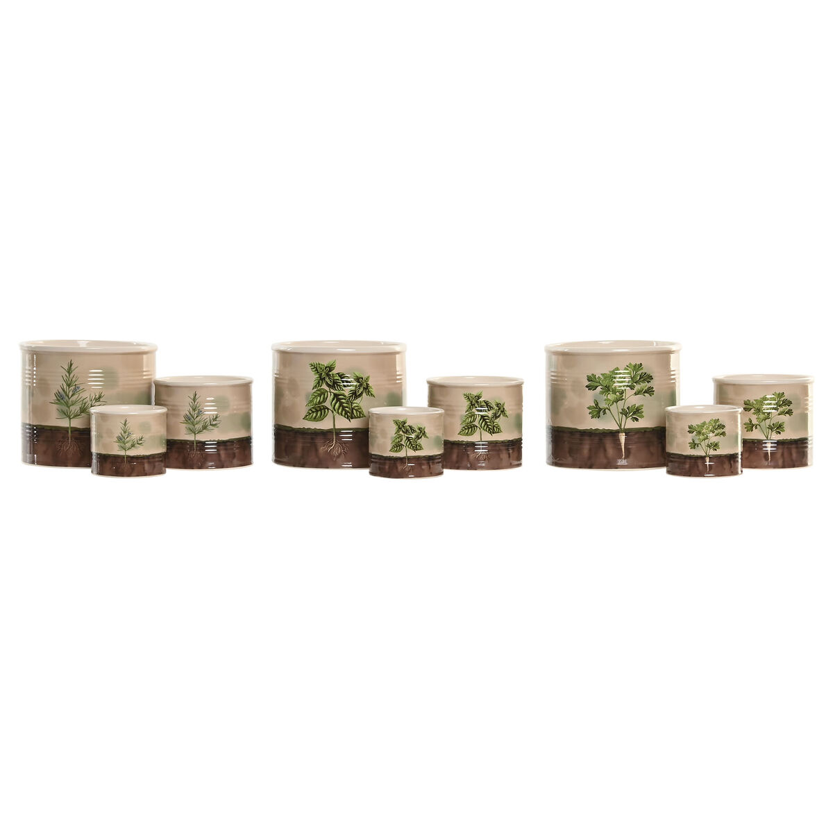 Planter Home ESPRIT Brown Green Ceramic Cottage 13,6 X 13,6 X 11,8 CM (3 Pieces) (3 Units)