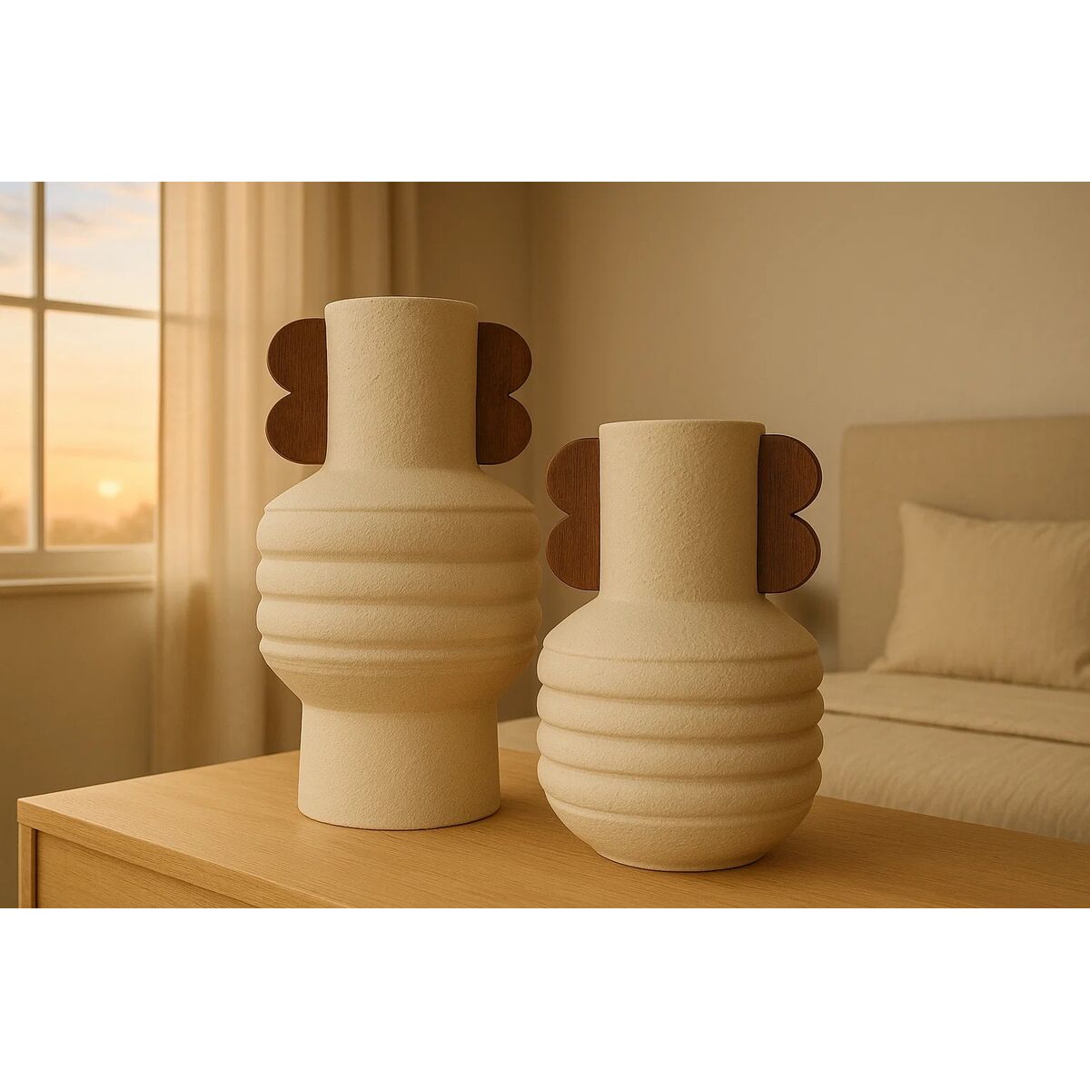 Vase Home ESPRIT Brown Beige Terracotta Mango wood 28 x 28 x 33 cm