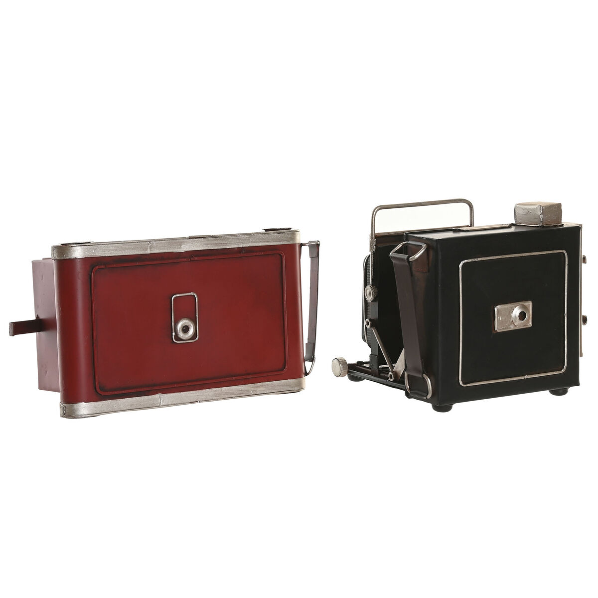 Table clock Home ESPRIT Black Maroon Camera Vintage (2 Units)