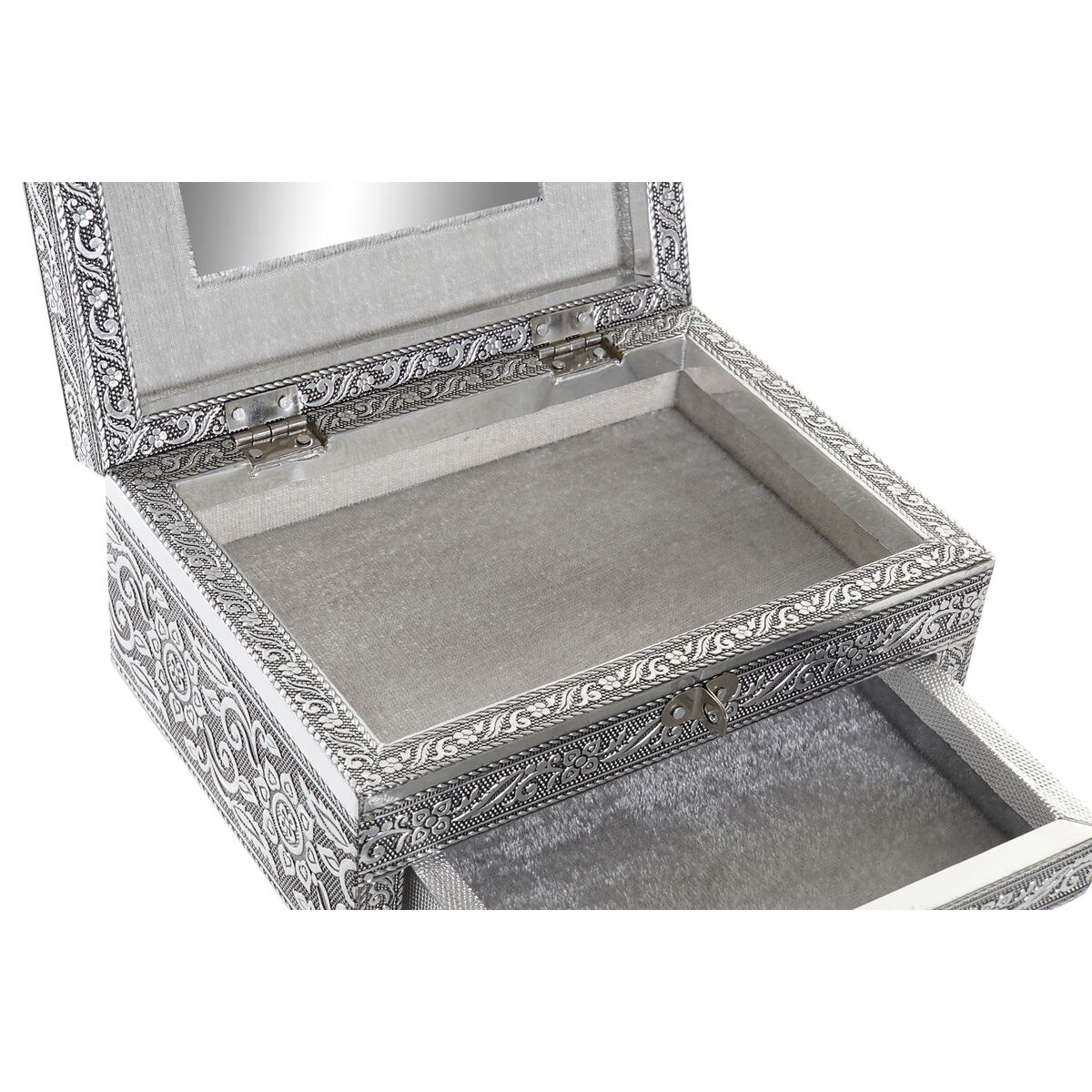 Jewelry box Home ESPRIT Silver Natural Wood Aluminium 17,5 x 12,5 x 8,5 cm