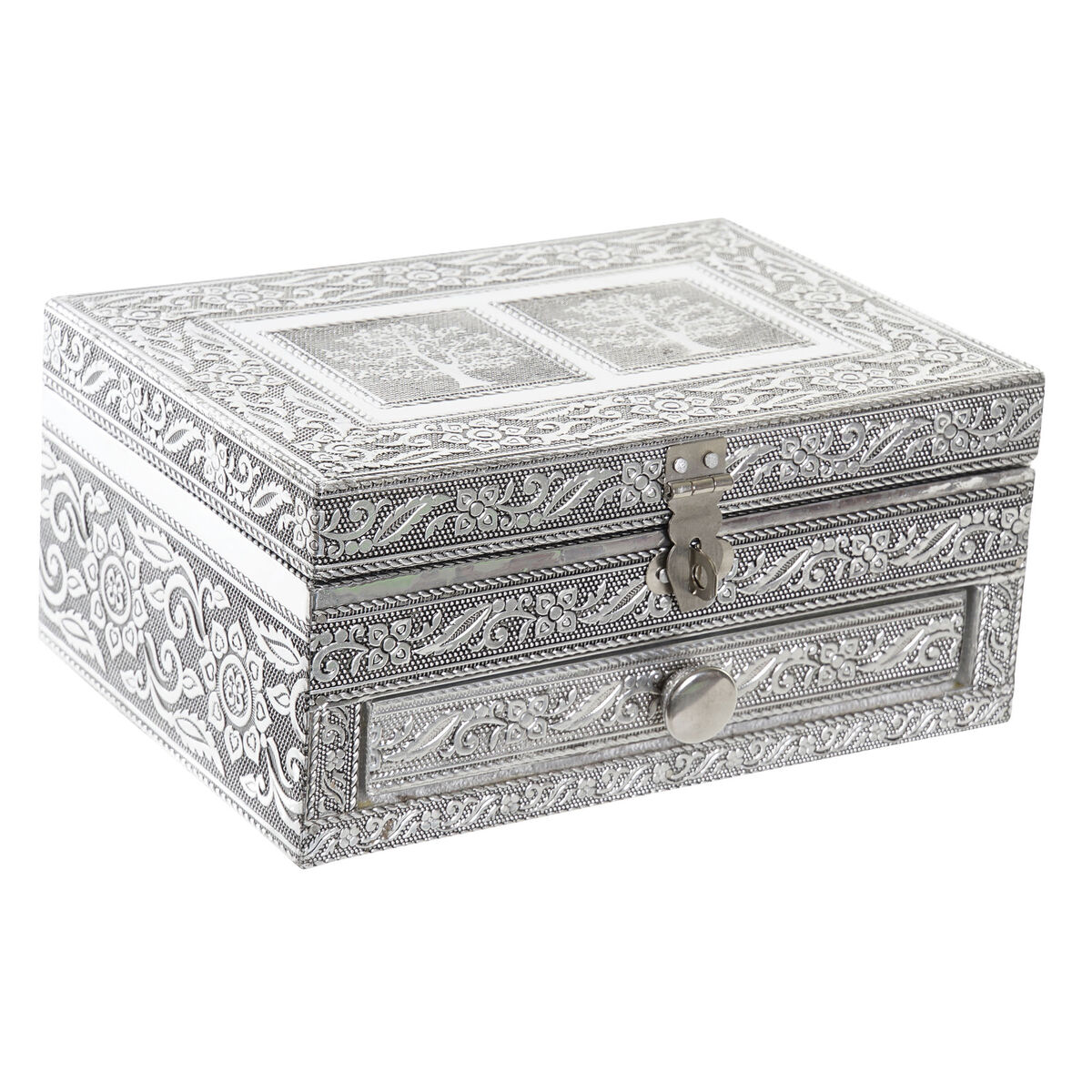 Jewelry box Home ESPRIT Silver Natural Wood Aluminium 17,5 x 12,5 x 8,5 cm