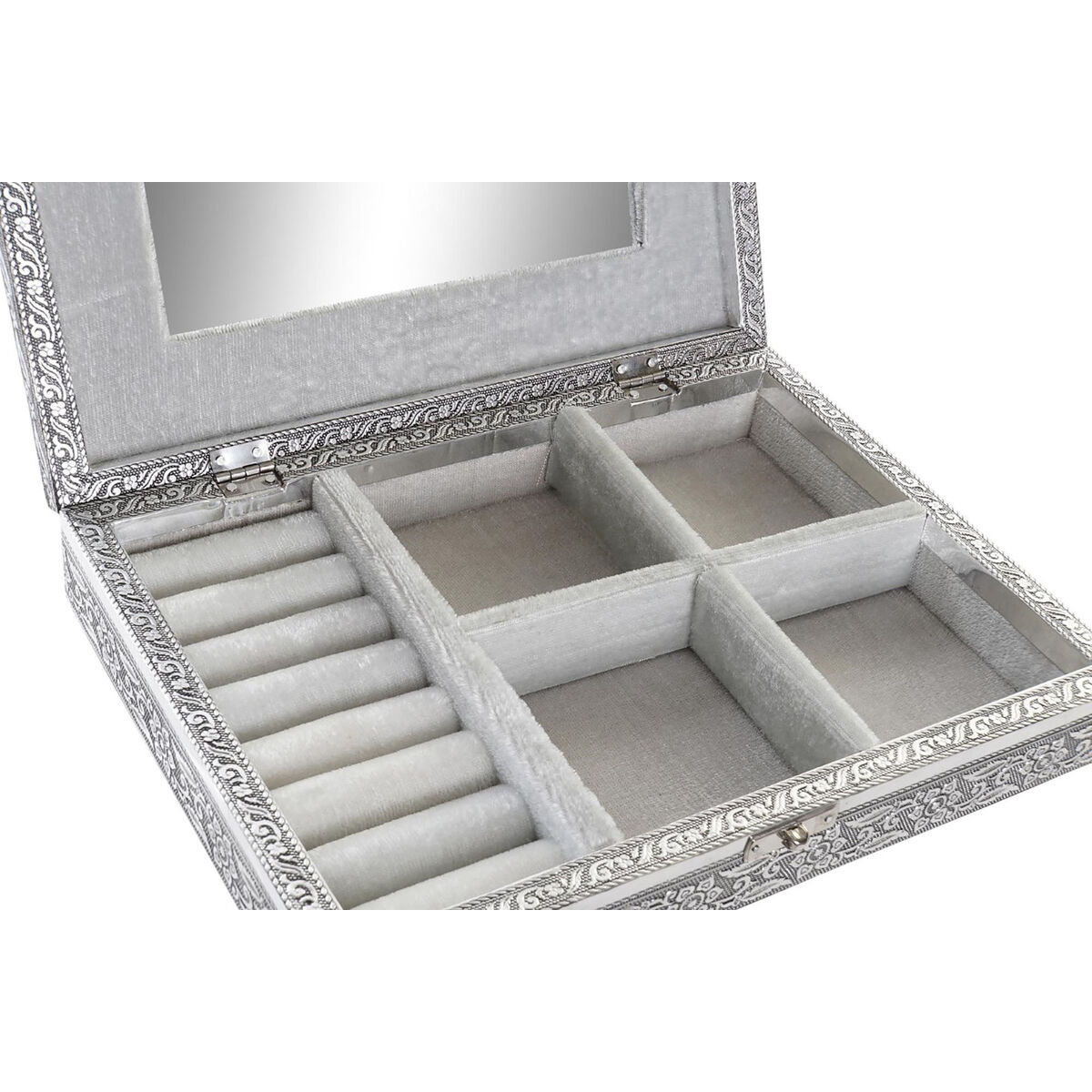 Jewelry box Home ESPRIT Silver Natural Wood Aluminium 27,5 x 20 x 5,4 cm