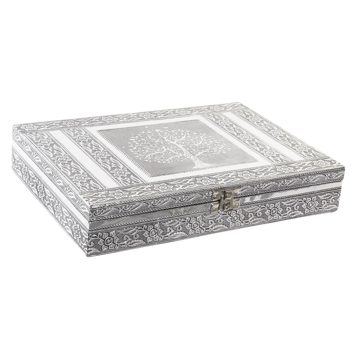 Jewelry box Home ESPRIT Silver Natural Wood Aluminium 27,5 x 20 x 5,4 cm