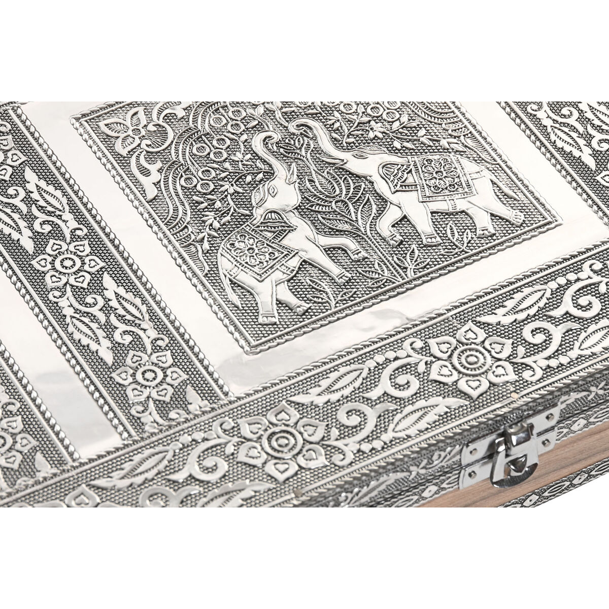 Jewelry box Home ESPRIT Silver Natural Wood Aluminium 27,5 x 20 x 5,4 cm