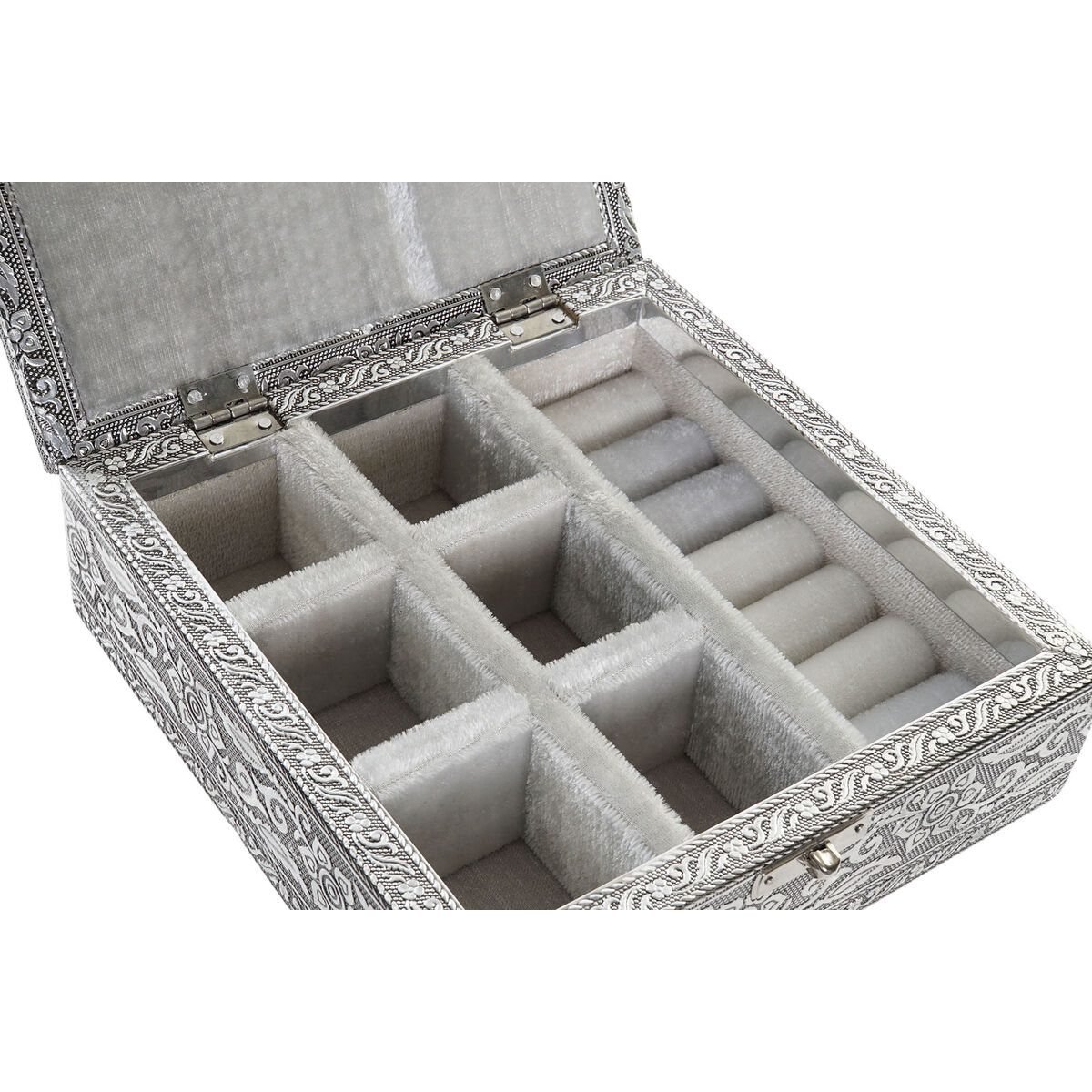 Jewelry box Home ESPRIT Silver Natural Wood Aluminium 18 x 18 x 6 cm