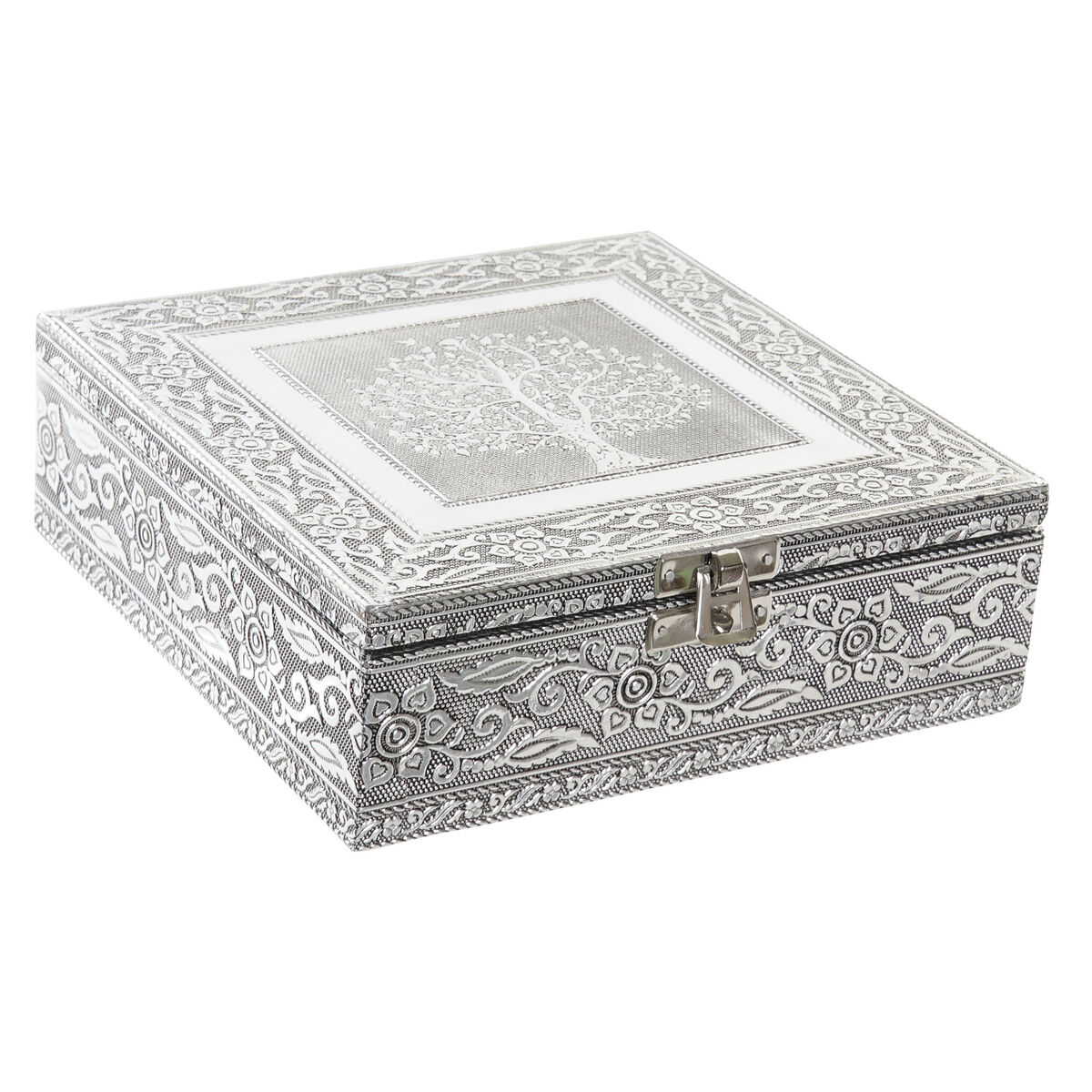 Jewelry box Home ESPRIT Silver Natural Wood Aluminium 18 x 18 x 6 cm