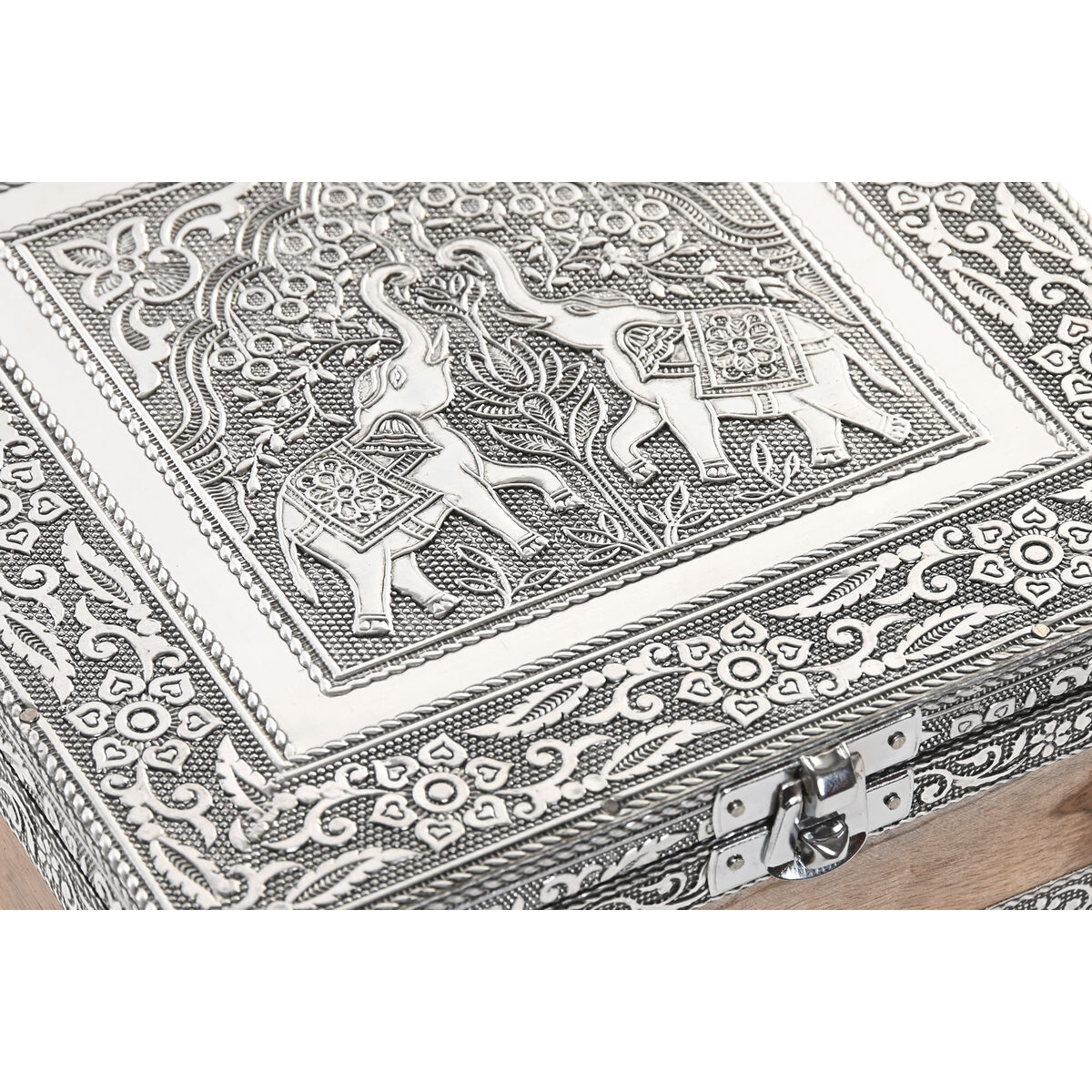 Jewelry box Home ESPRIT Silver Natural Wood Aluminium 18 x 18 x 6 cm