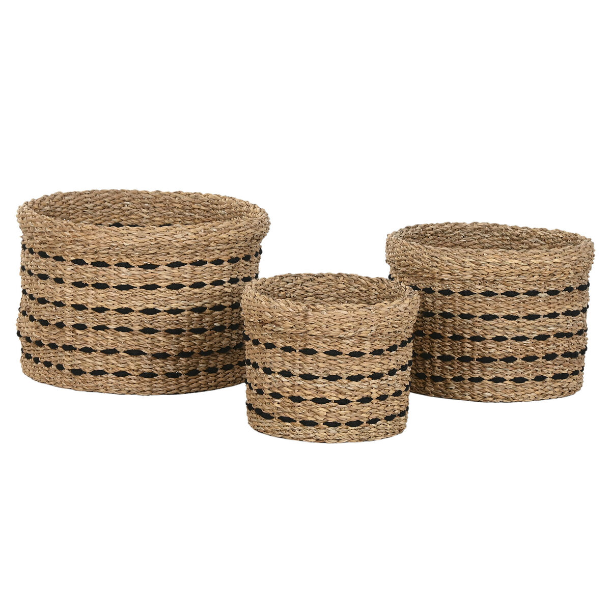 Decorative basket Home ESPRIT Black Natural Jute Seagrass Boho (3 Pieces)