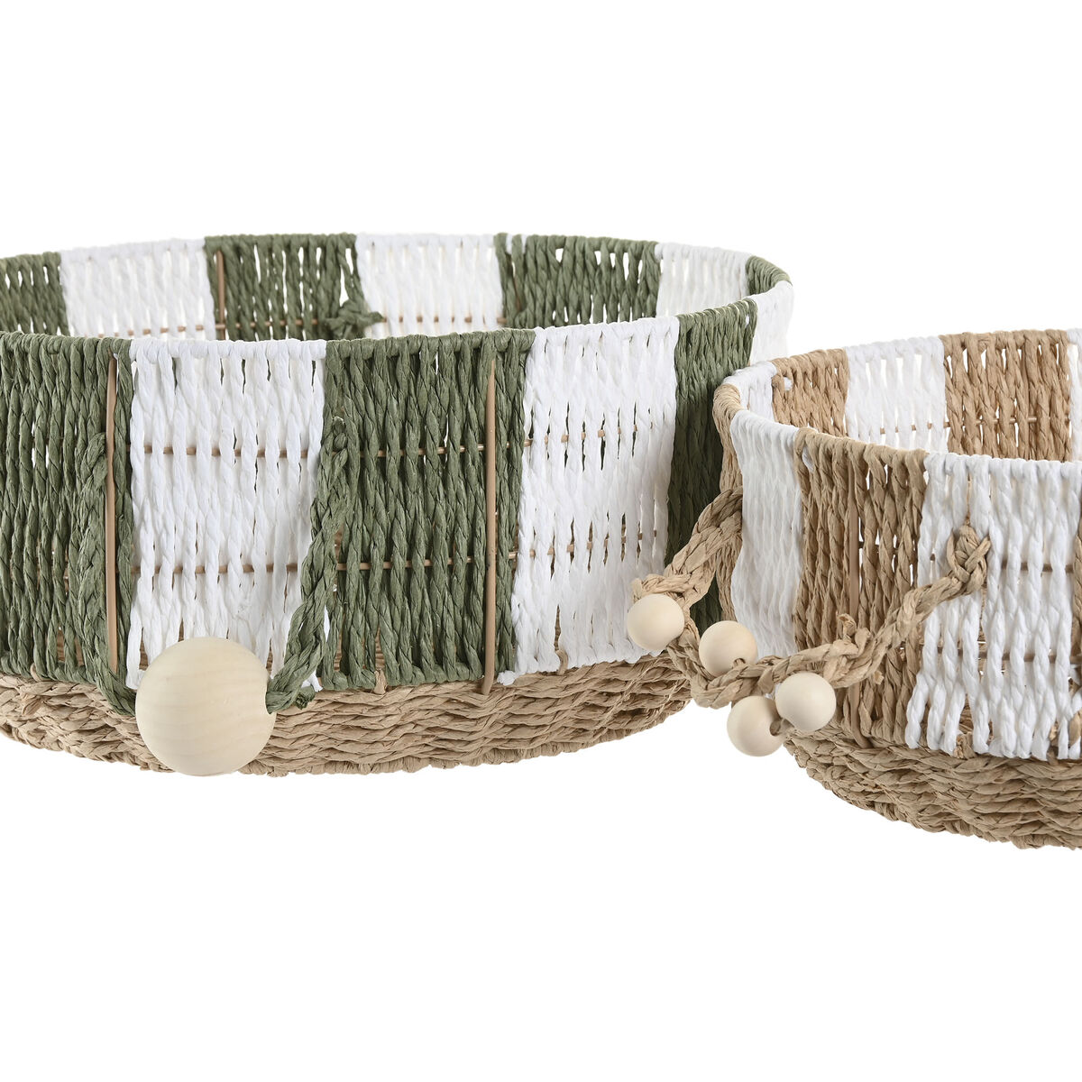 Basket set Home ESPRIT Green Cream Natural Fibre Tropical (2 Pieces)