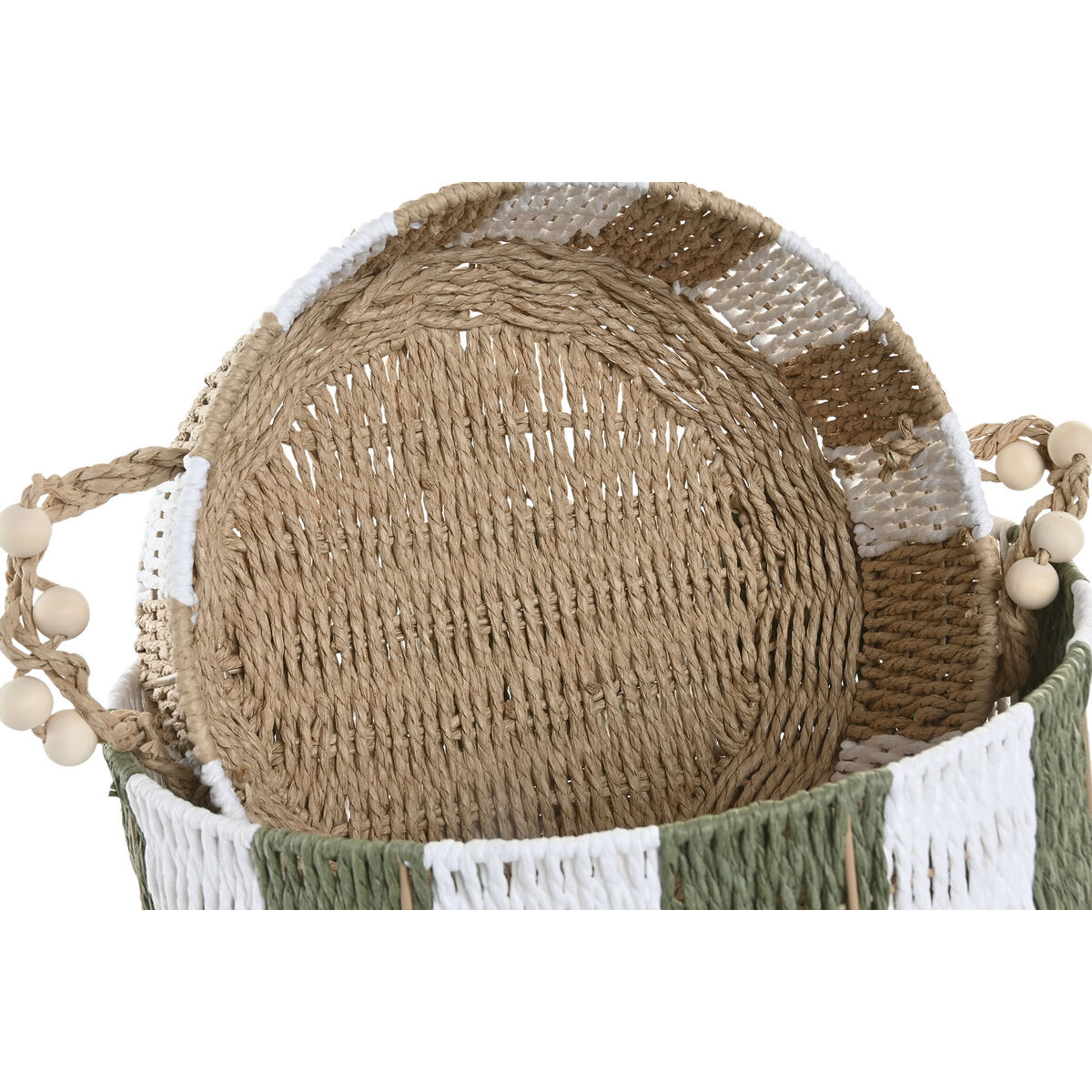 Basket set Home ESPRIT Green Cream Natural Fibre Tropical (2 Pieces)