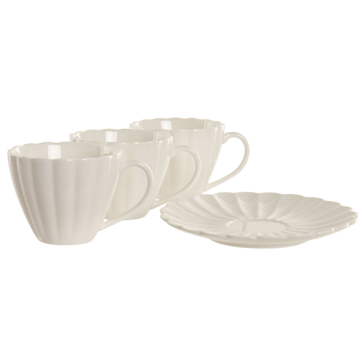 Set of 6 Cups with Plate Home ESPRIT White Porcelain 150 ml
