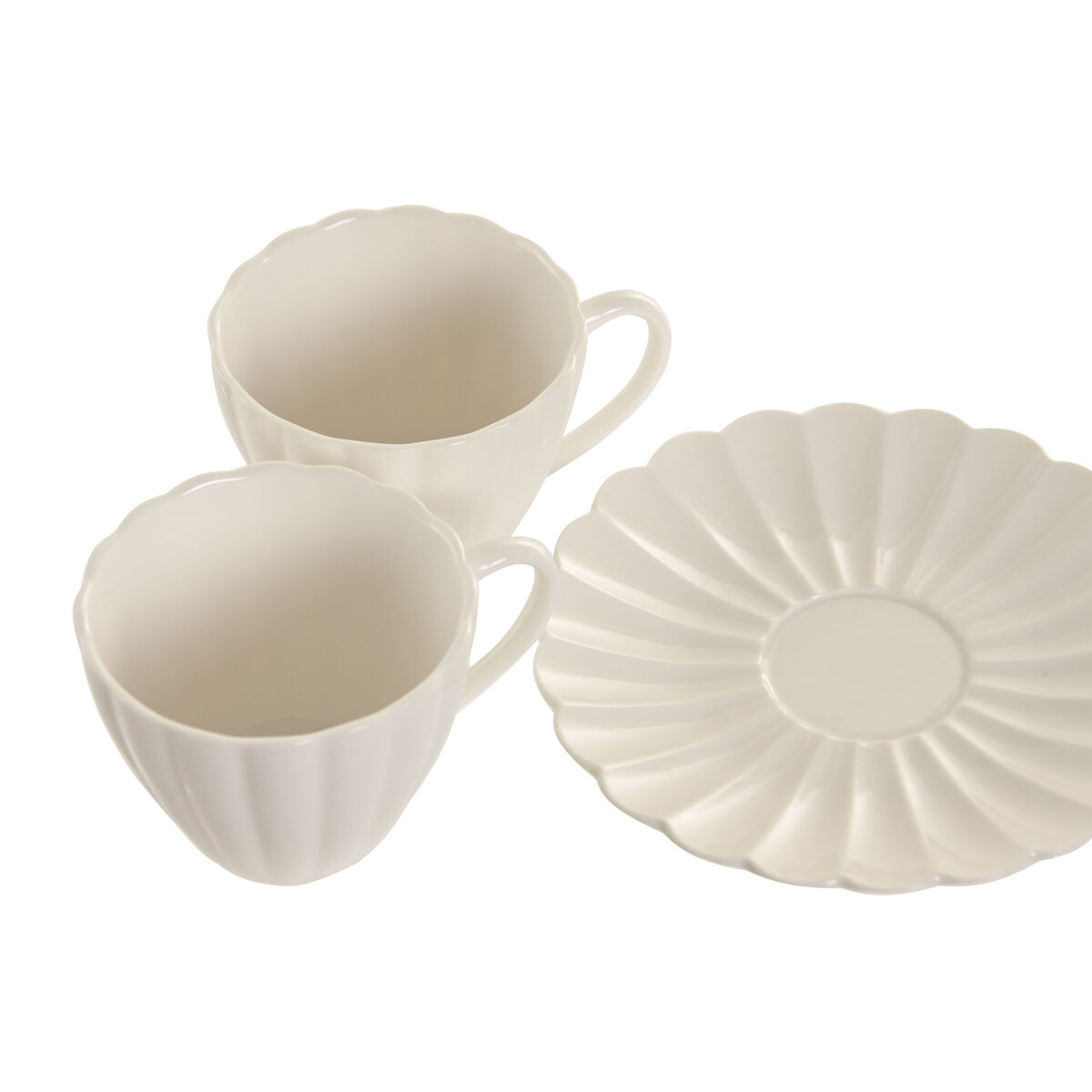 Set of 6 Cups with Plate Home ESPRIT White Porcelain 150 ml