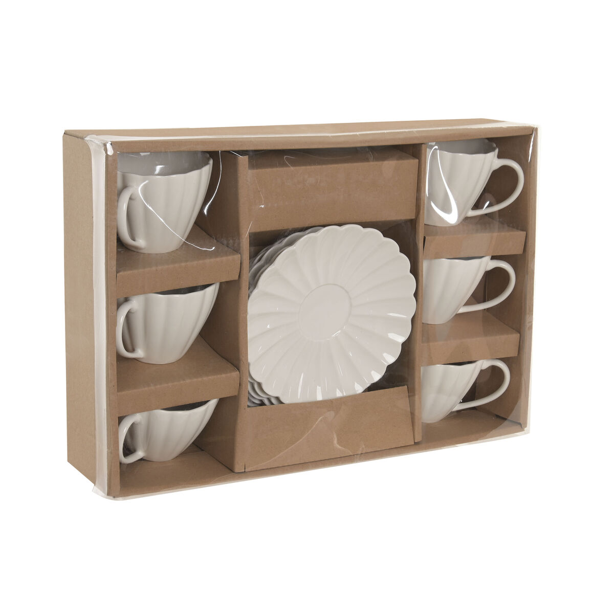 Set of 6 Cups with Plate Home ESPRIT White Porcelain 150 ml