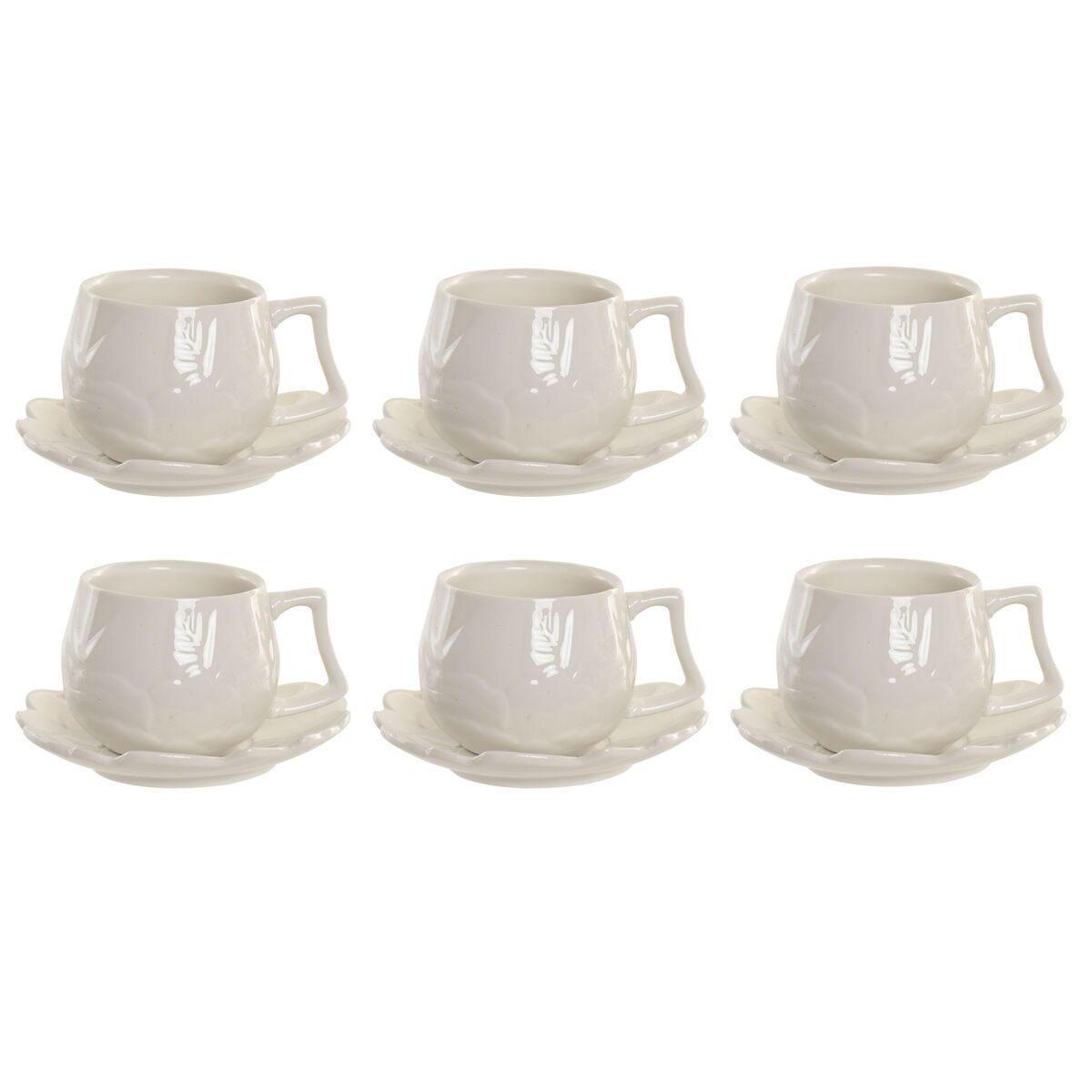 Set of 6 Cups with Plate Home ESPRIT White Porcelain 120 ml Set of 6 Cups with Plate Home ESPRIT White Porcelain 120 ml