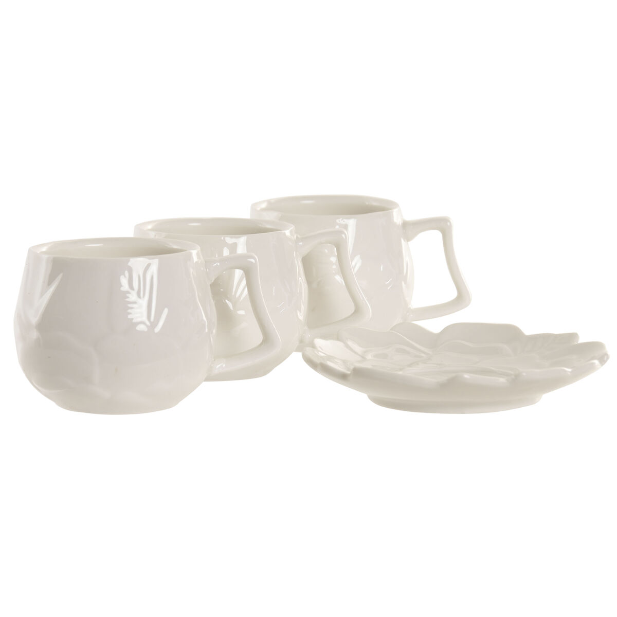 Set of 6 Cups with Plate Home ESPRIT White Porcelain 120 ml
