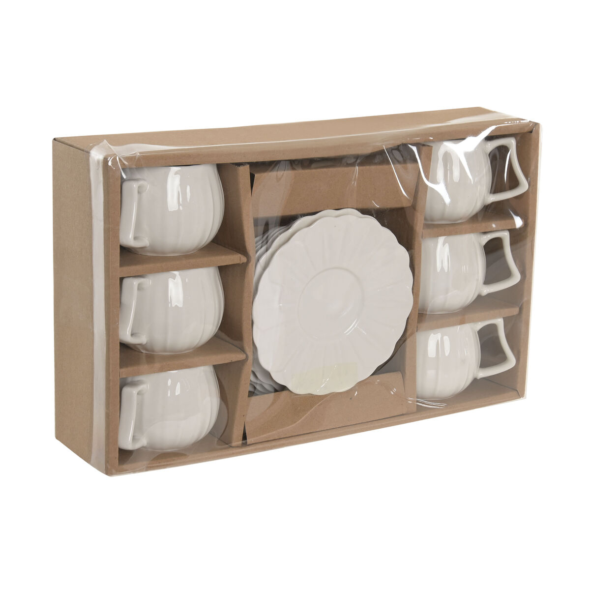 Set of 6 Cups with Plate Home ESPRIT White Porcelain 120 ml