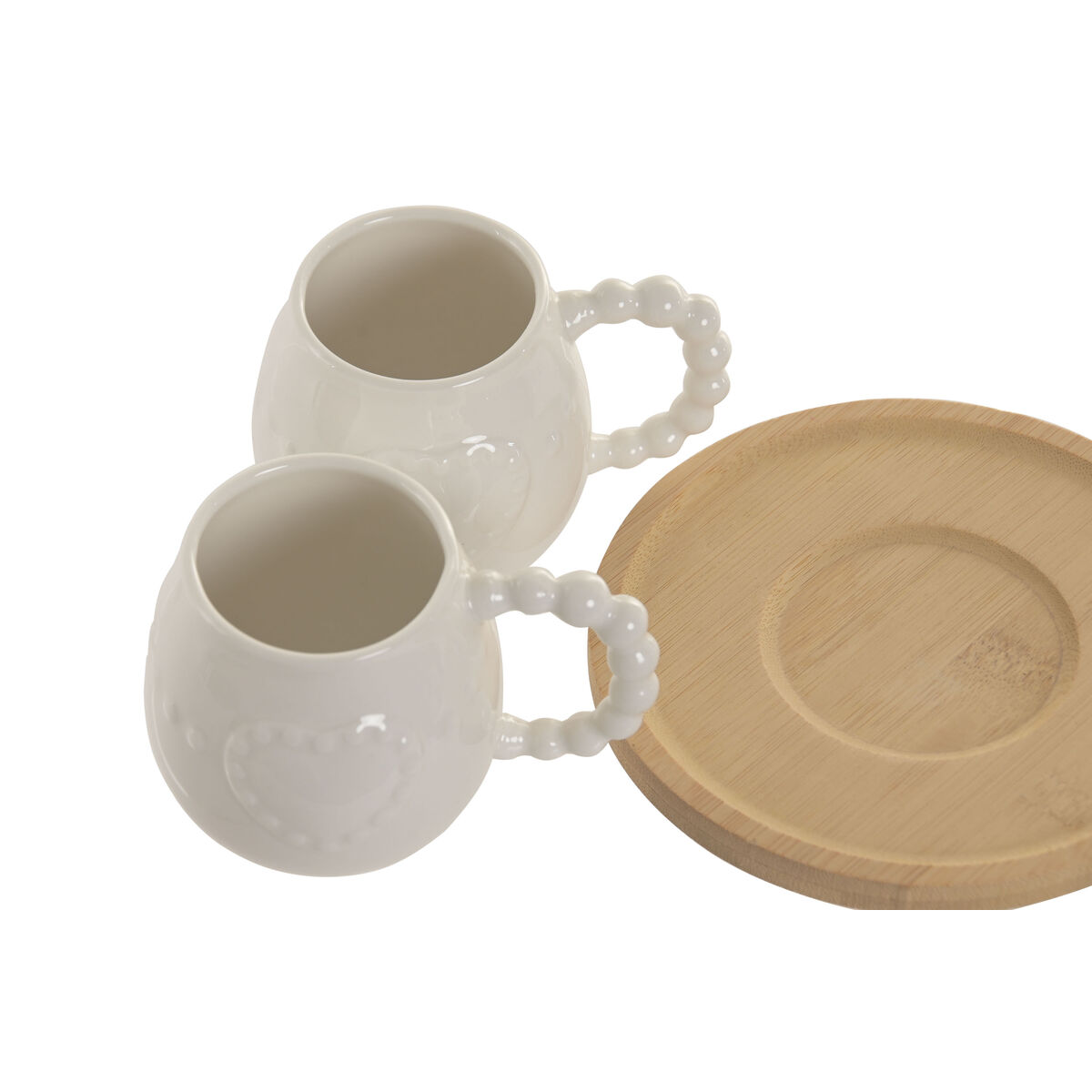Set of 6 Cups with Plate Home ESPRIT White Bamboo Porcelain 150 ml