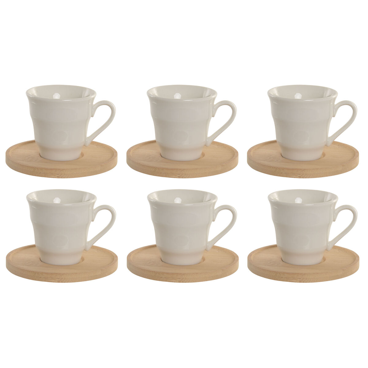 Set of 6 Cups with Plate Home ESPRIT White Bamboo Porcelain 90 ml