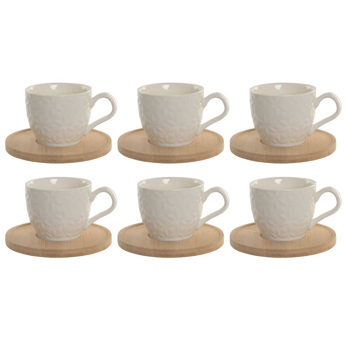 Set of 6 Cups with Plate Home ESPRIT White Bamboo Porcelain 90 ml Set of 6 Cups with Plate Home ESPRIT White Bamboo Porcelain 90 ml
