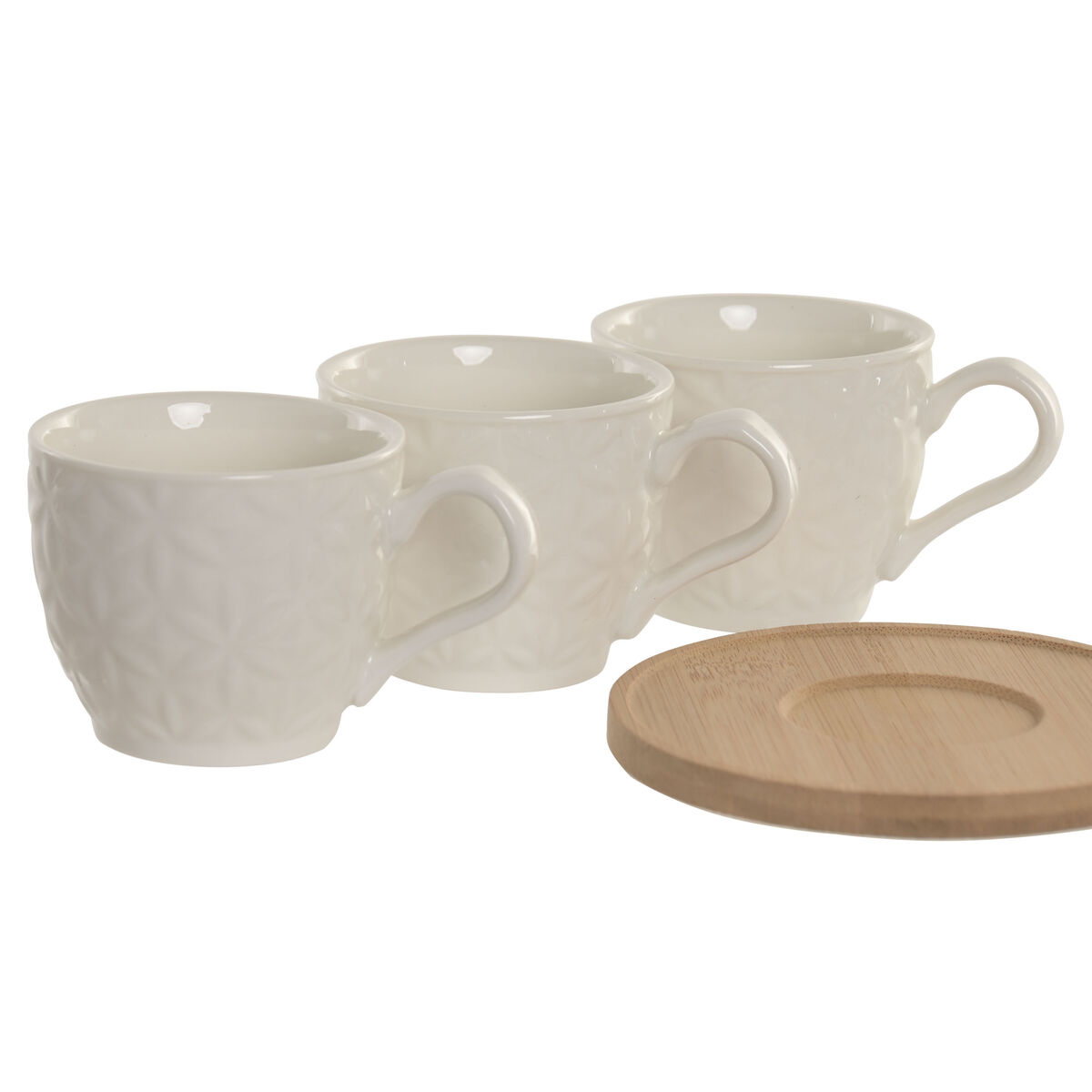 Set of 6 Cups with Plate Home ESPRIT White Bamboo Porcelain 90 ml